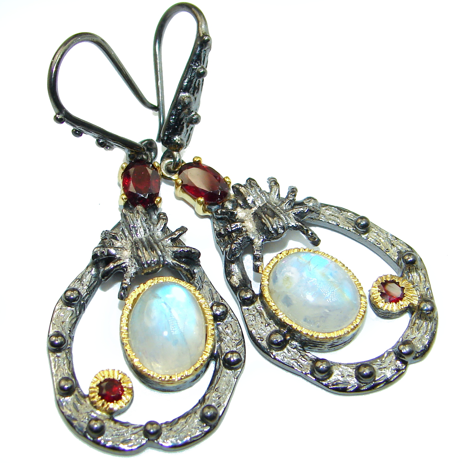 Genuine Fire Moonstone 18K Gold over .925 Sterling Silver handcrafted Earrings