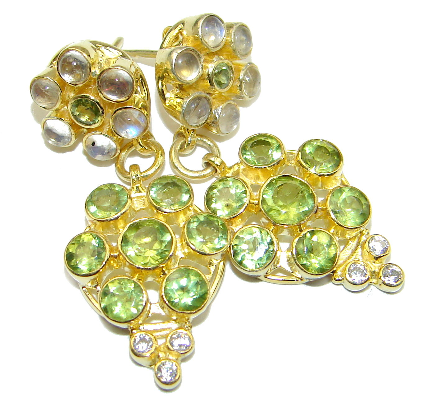 Rich Design Peridot Gold over .925 Sterling Silver handcrafted earrings