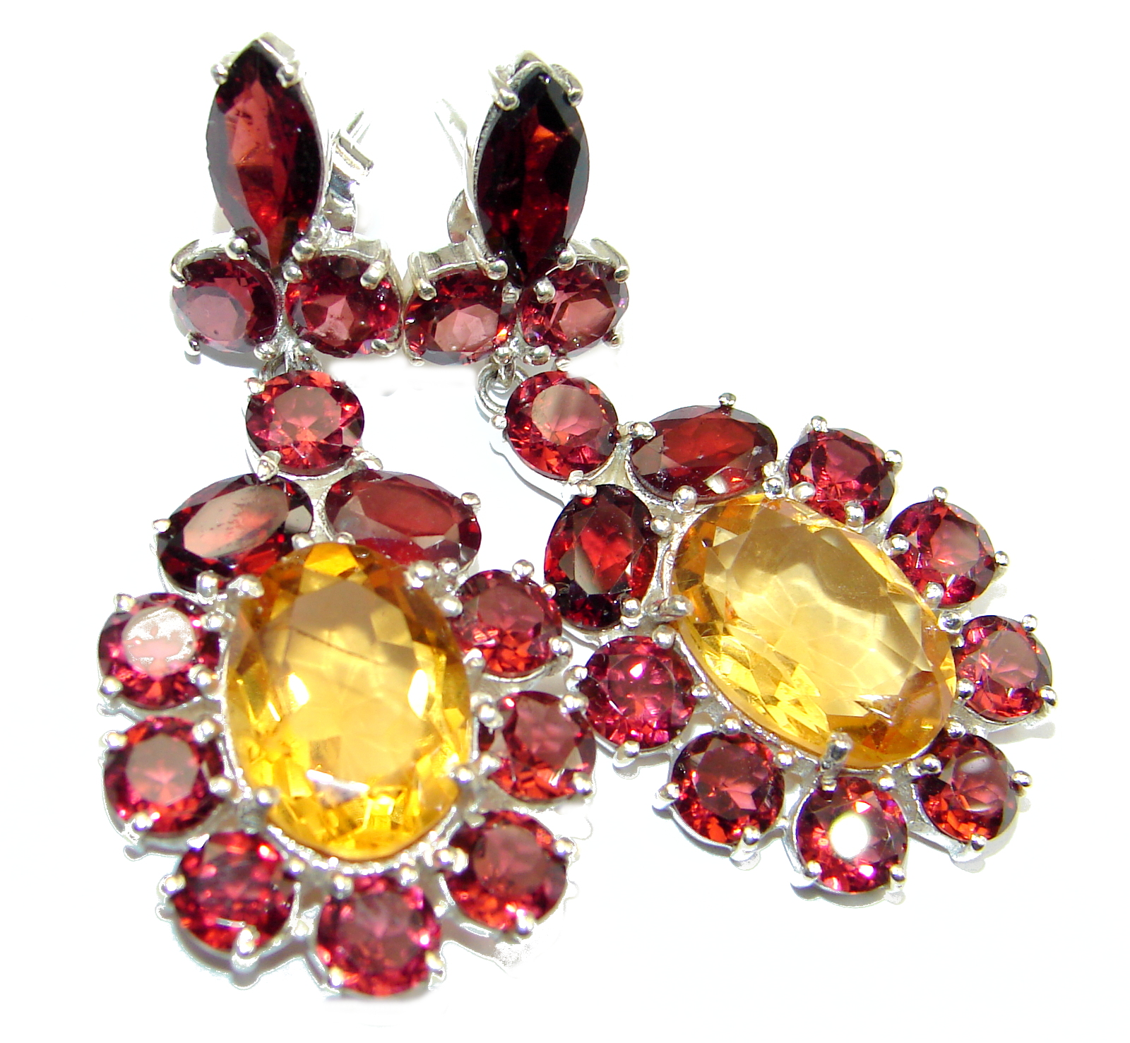 Spectacular Authentic Citrine Garnet .925 Sterling Silver handmade earrings