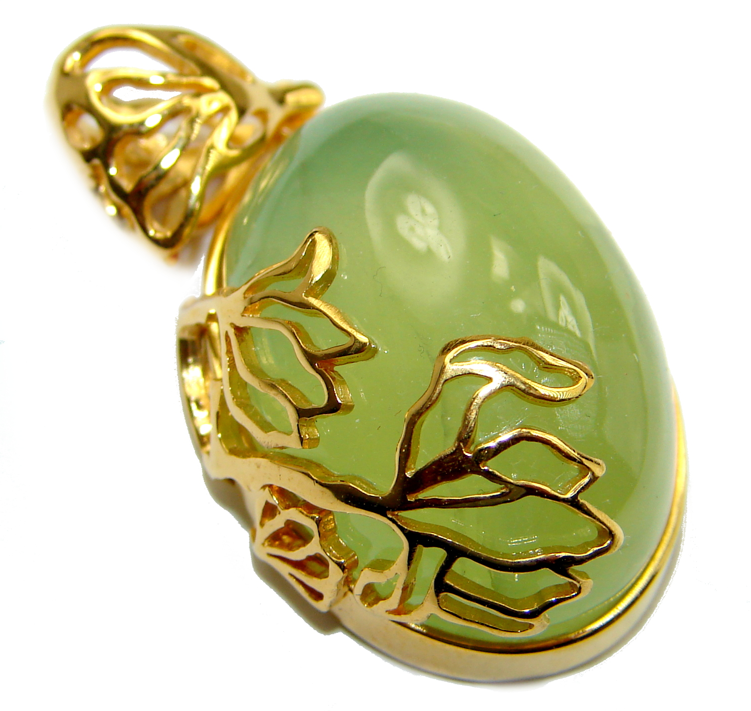 Authentic Moss Prehnite 18K Gold over .925 Sterling Silver handmade pendant