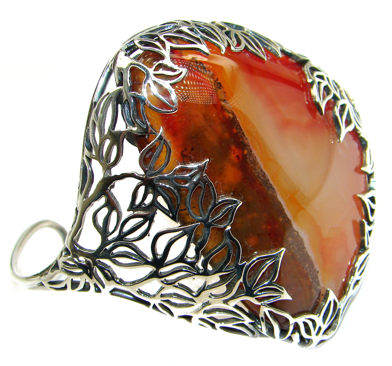 Huge Orange Fire Botswana Agate oxidized .925 Sterling Silver Cuff/Bracelet