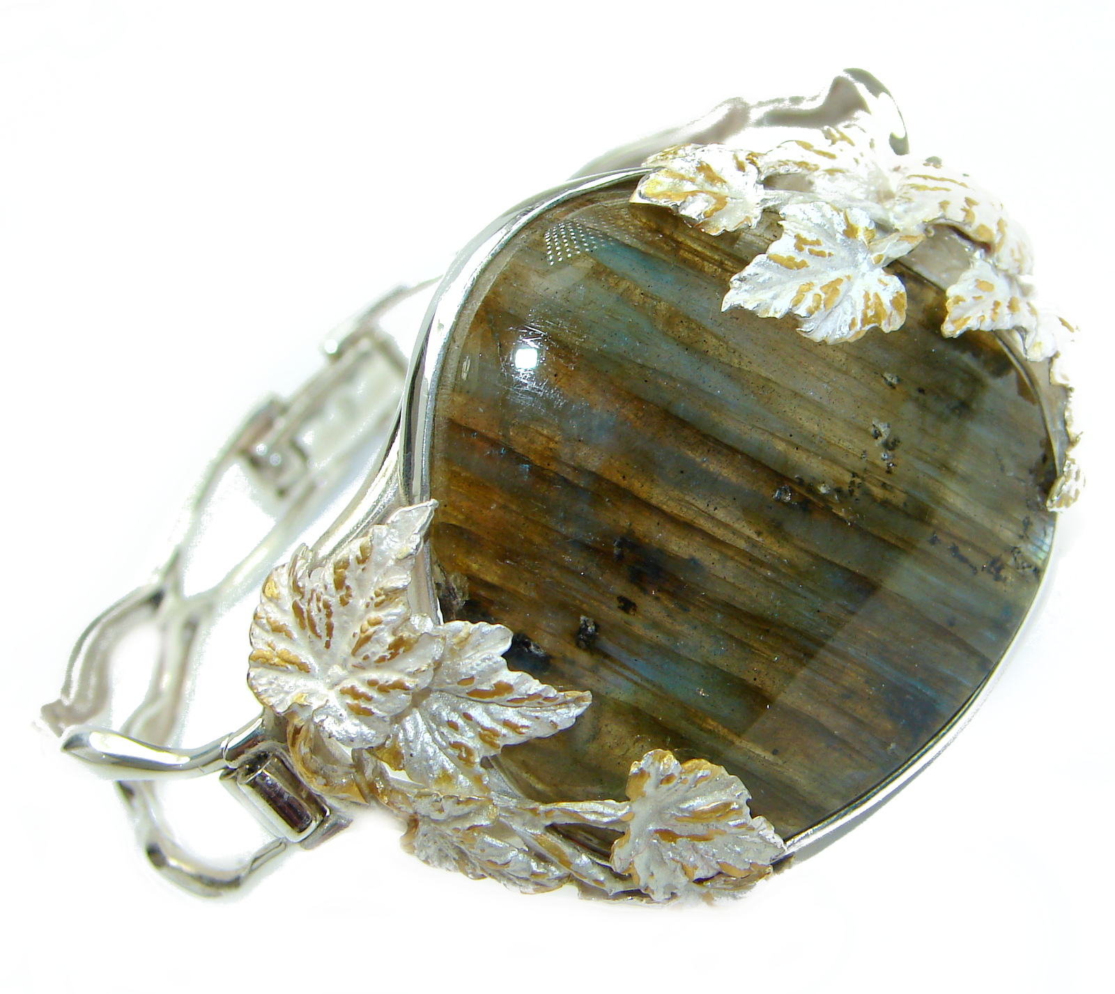 Huge Rustic Design Fire Labradorite .925 Sterling Silver handmade Bracelet