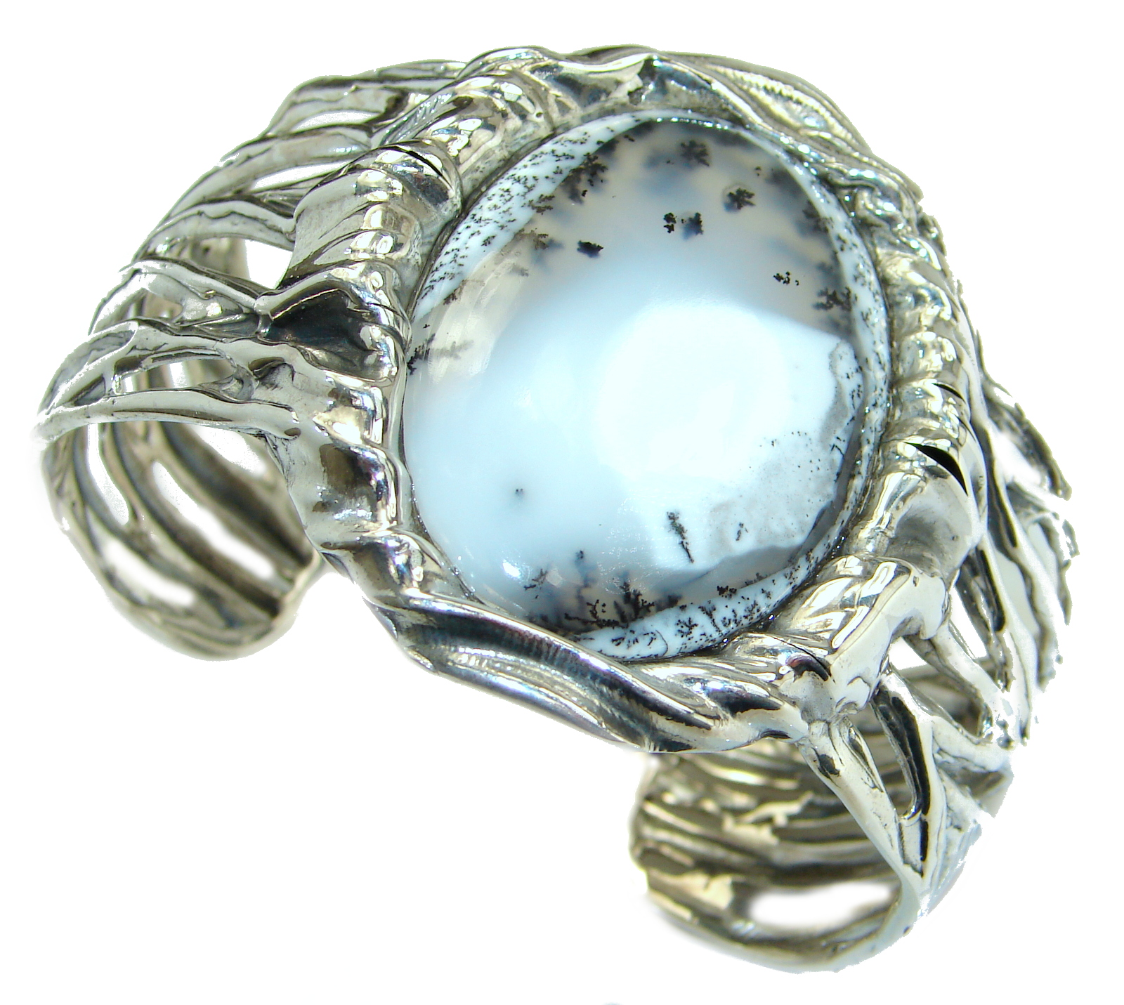 Huge Dendritic Agate oxidized .925 Sterling Silver handcrafted Cuff/Bracelet