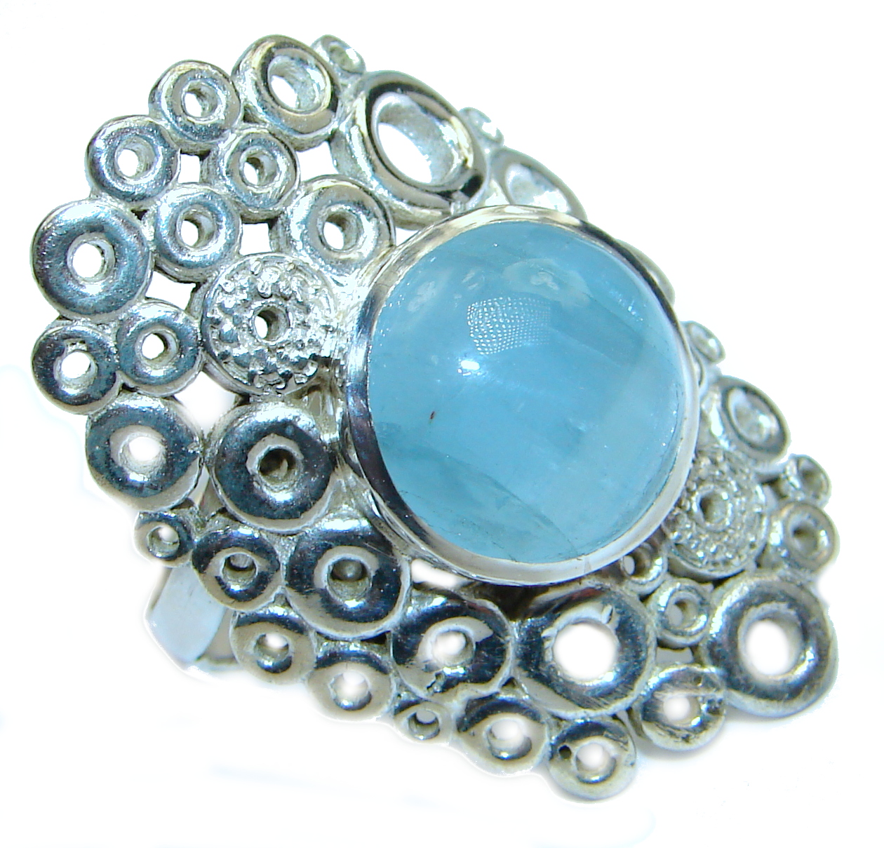 Treasure Blue Aquamarine .925 Sterling Silver handmade ring s. 7 ajustable