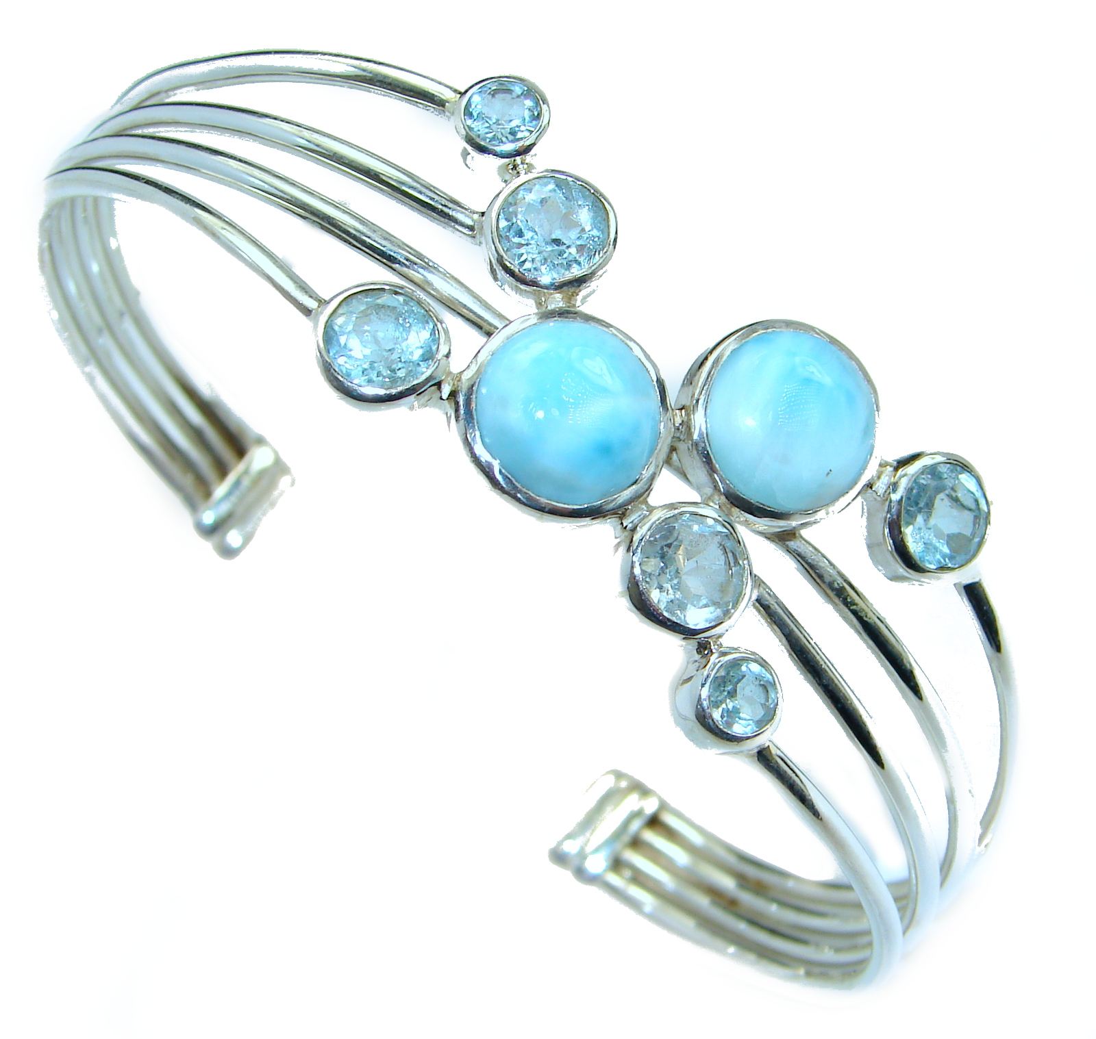 Fine Art Blue Larimar Swiss Blue Topaz .925 Sterling Silver handcrafted Bracelet / Cuff