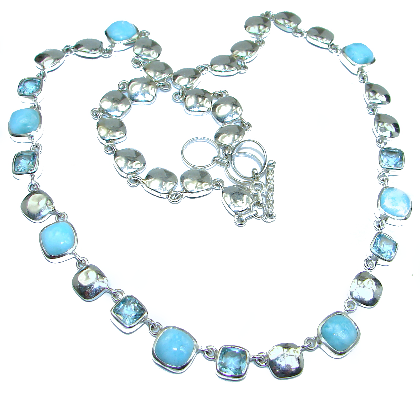 Ocean Inspired genuine Larimar Swiss Blue Topaz .925 Sterling Silver handmade necklace