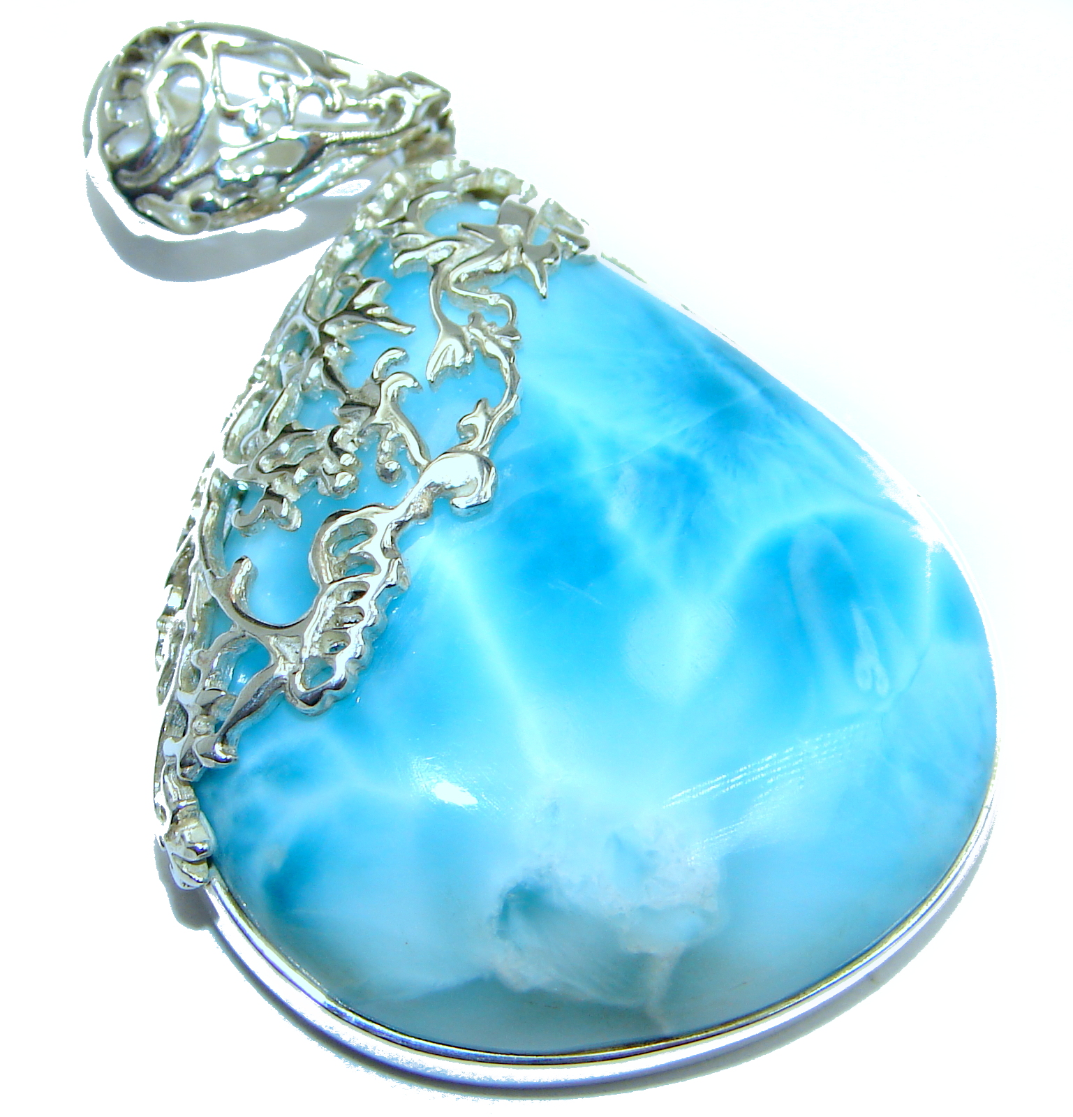 Huge Royal Caribbean Blue Larimar .925 Sterling Silver handmade pendant
