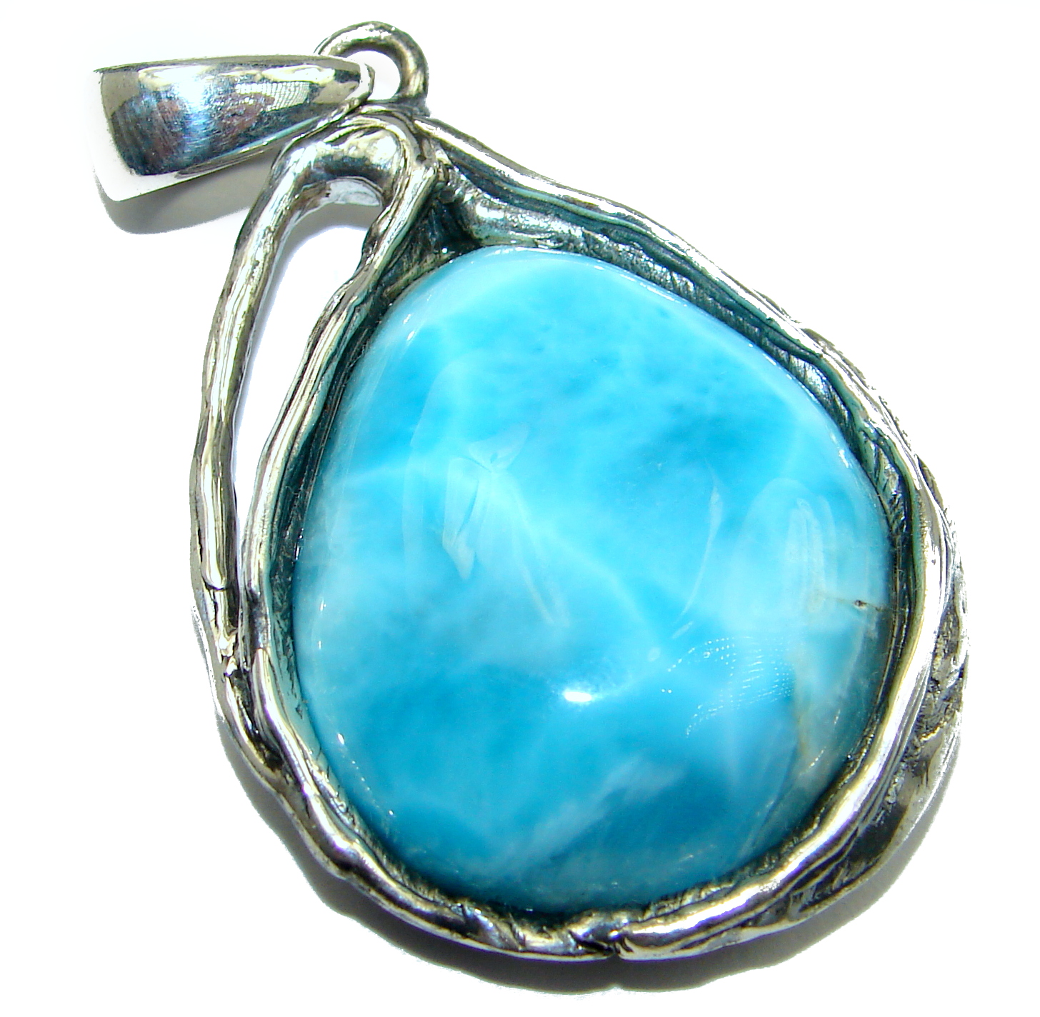 Huge Royal Caribbean Blue Larimar .925 Sterling Silver handmade pendant