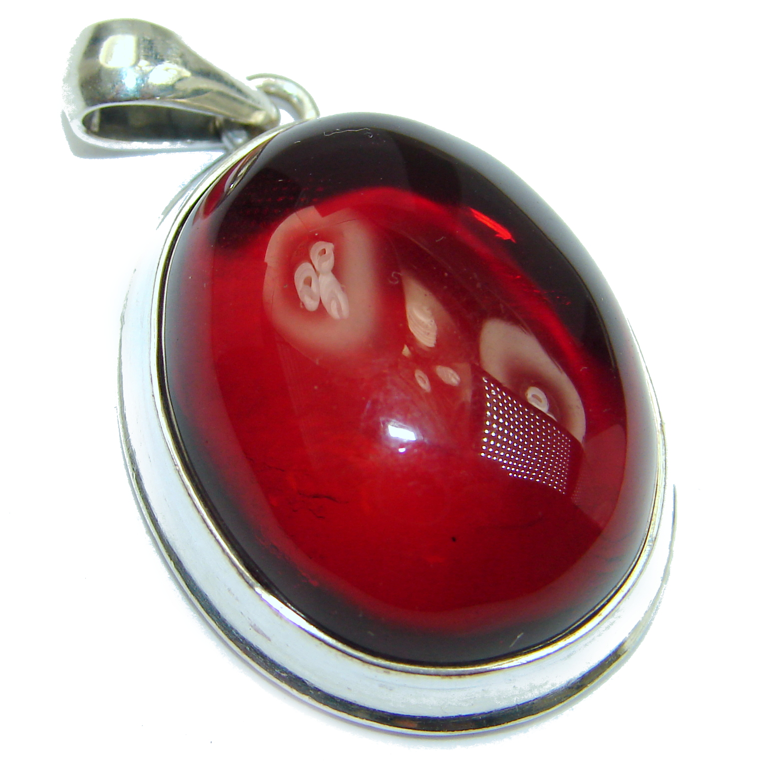 Cherry natural Baltic Amber .925 Sterling Silver handmade Pendant