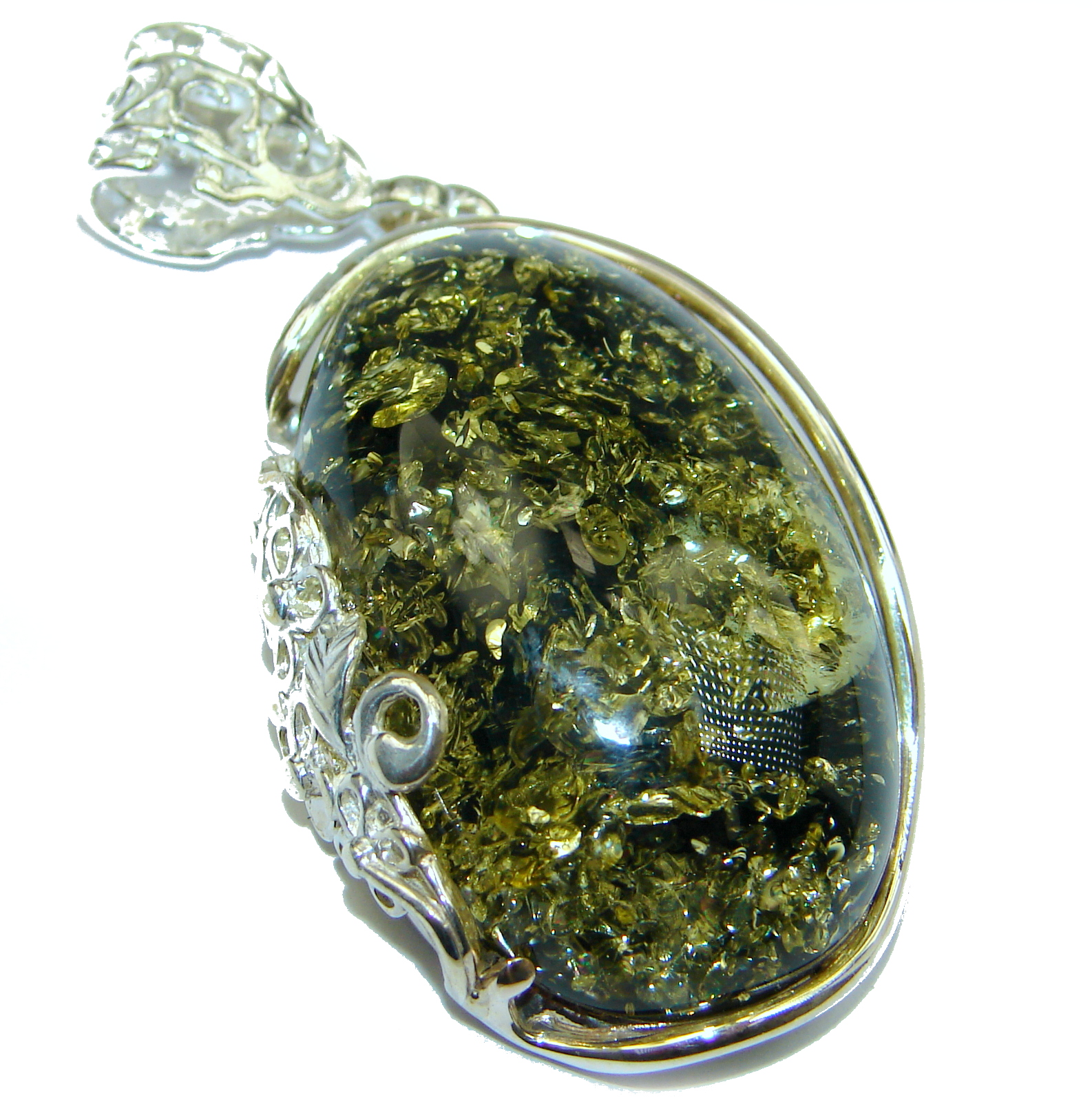 Natural Baltic Green Amber .925 Sterling Silver handmade Pendant
