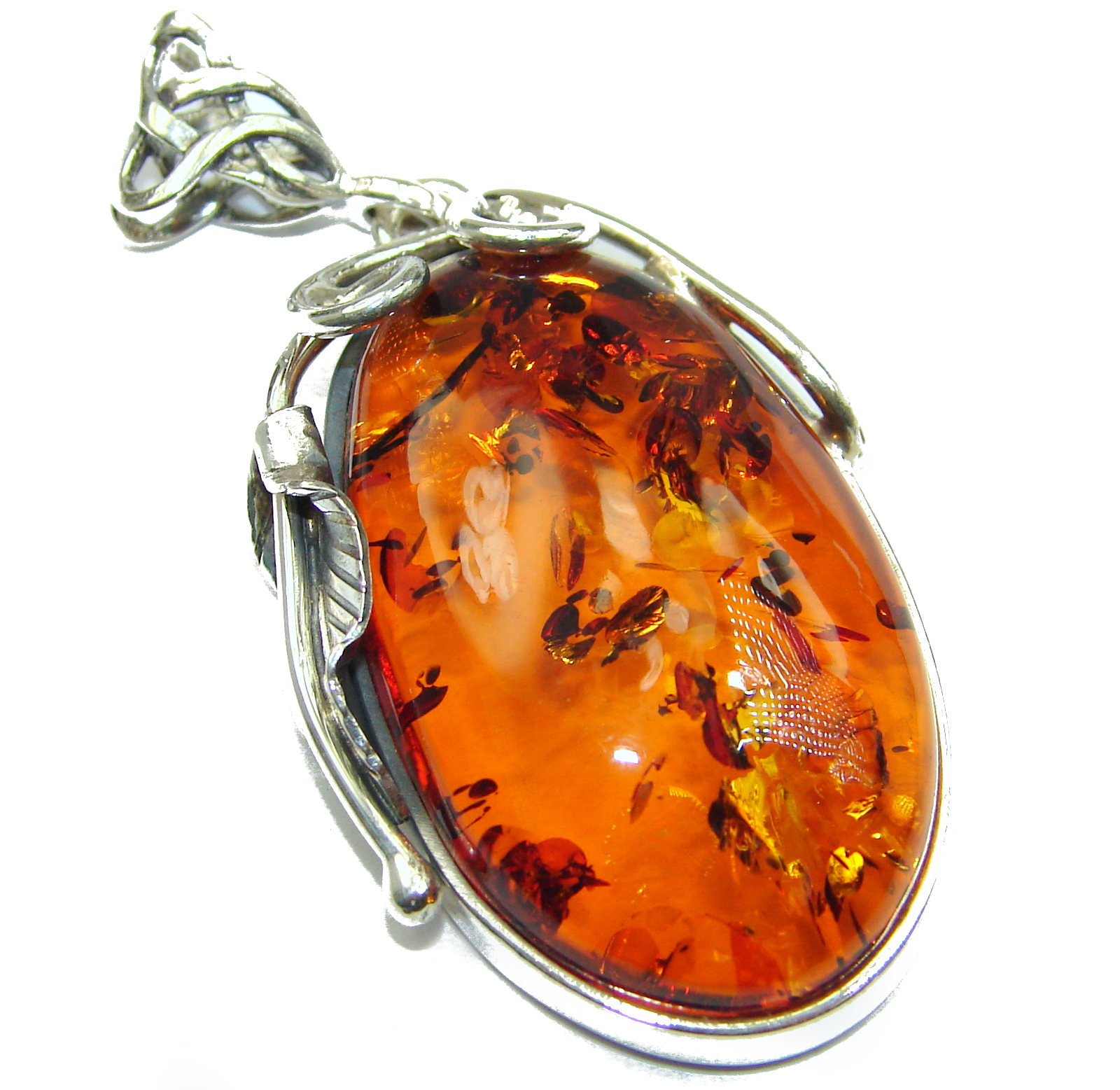Cherry natural Baltic Amber .925 Sterling Silver handmade Pendant
