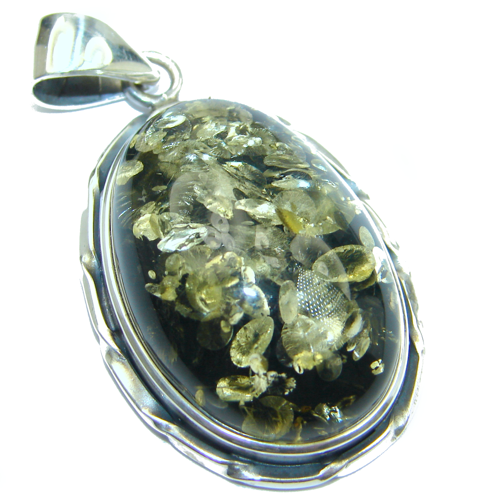 Natural Baltic Green Amber .925 Sterling Silver handmade Pendant