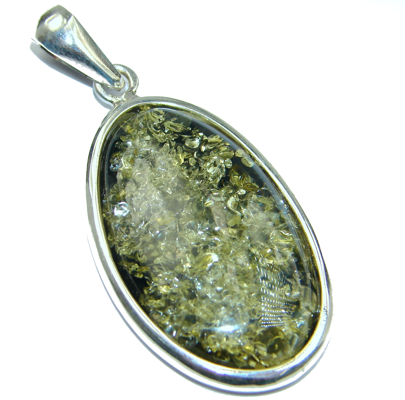 Natural Baltic Green Amber .925 Sterling Silver handmade Pendant