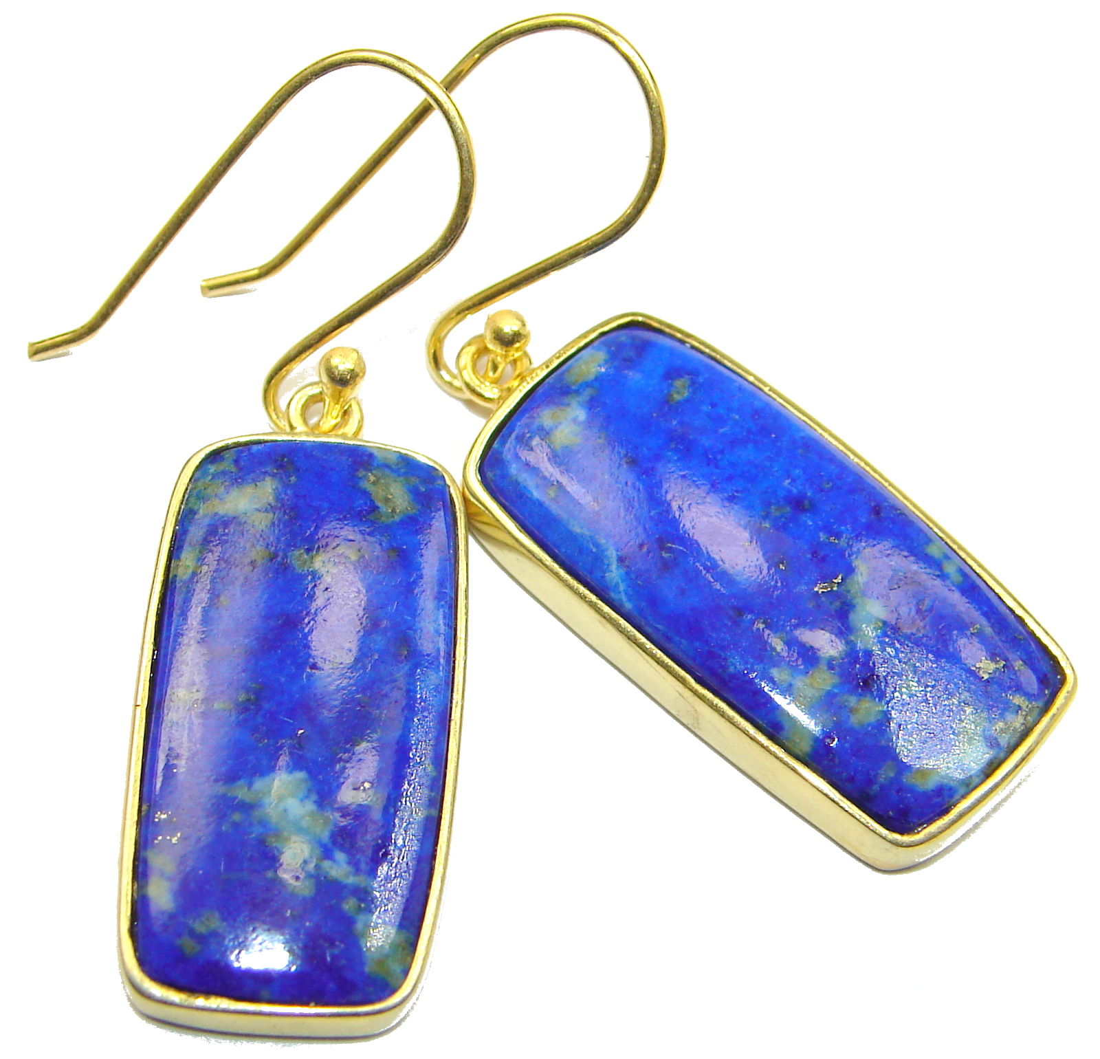 Perfect genuine Blue Lapis Lazuli gold over .925 Sterling Silver handmade earrings