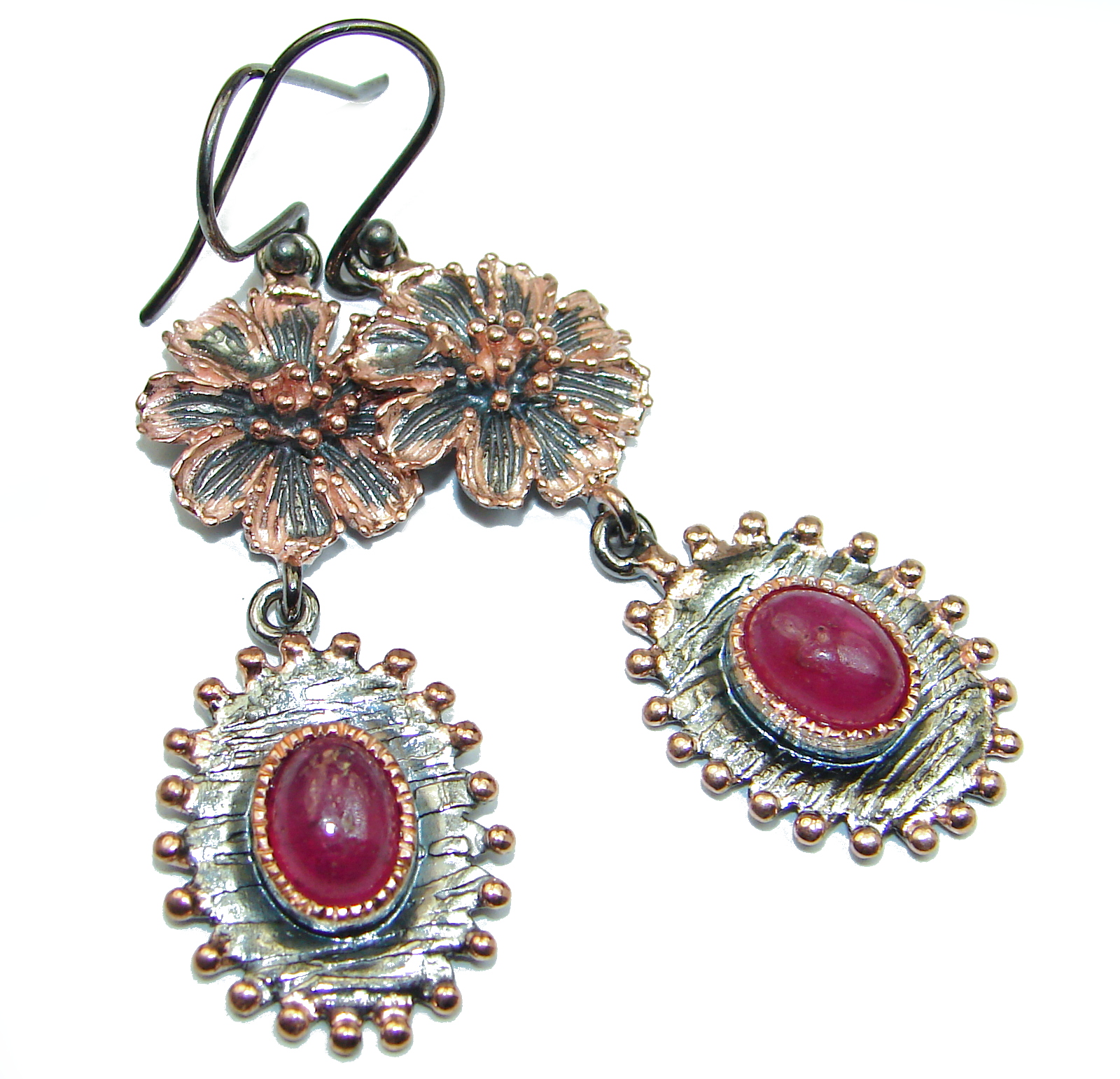Trendy Ruby Gold Rhodium over .925 Sterling Silver handmade earrings