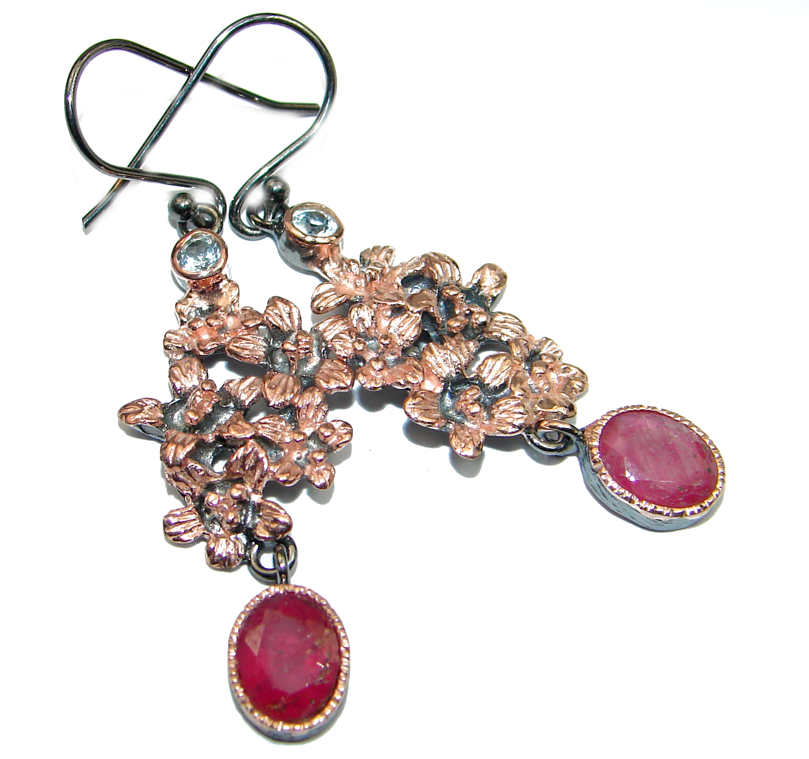 Unique Ruby Gold over .925 Sterling Silver handmade earrings