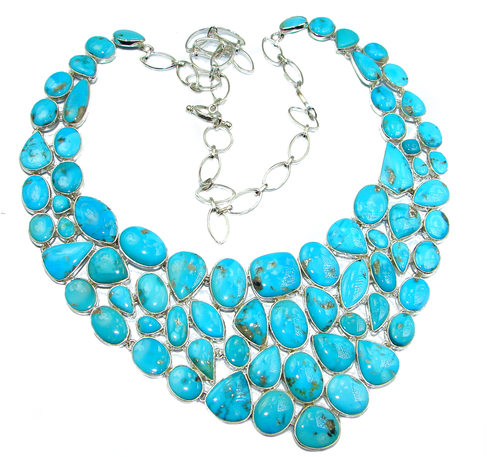 Huge Gallery Masterpiece Blue genuine Sleeping Beauty Turquoise .925 Sterling Silver necklace