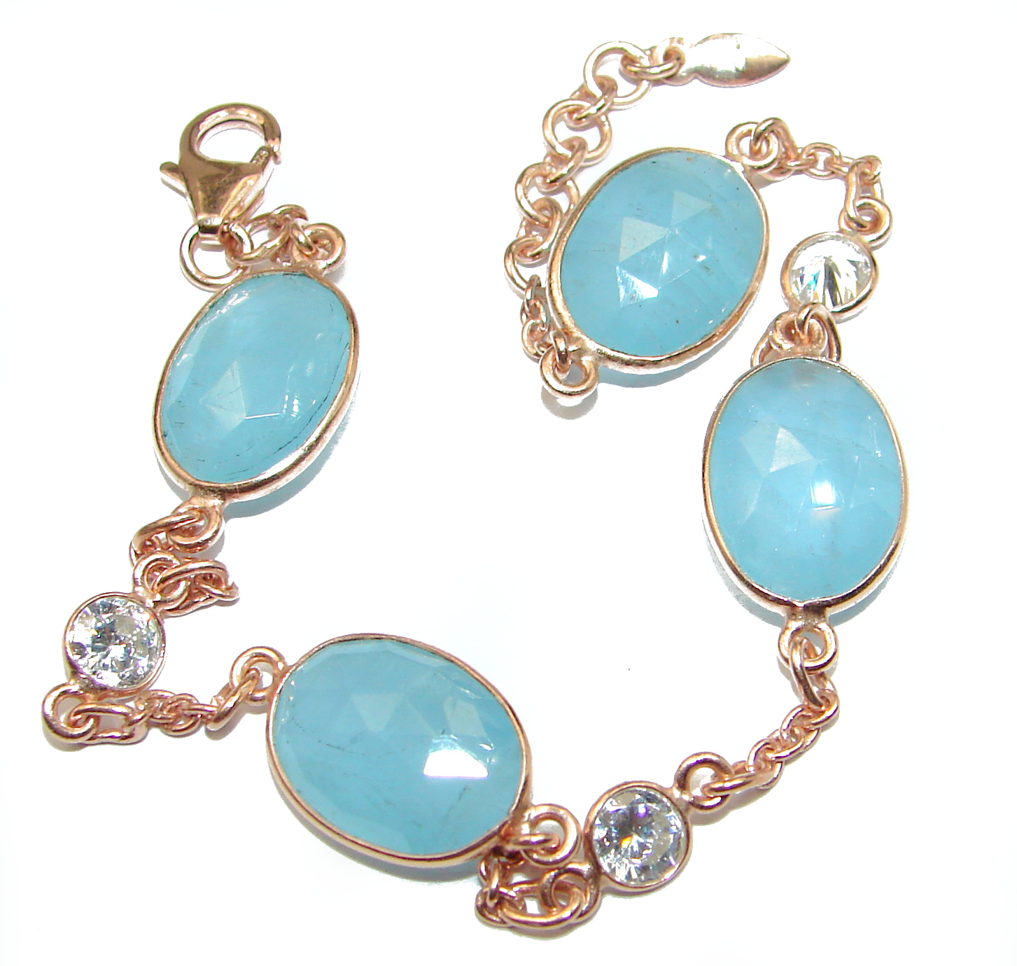 Natural Aquamarine Gold over .925 Sterling Silver handmade Bracelet