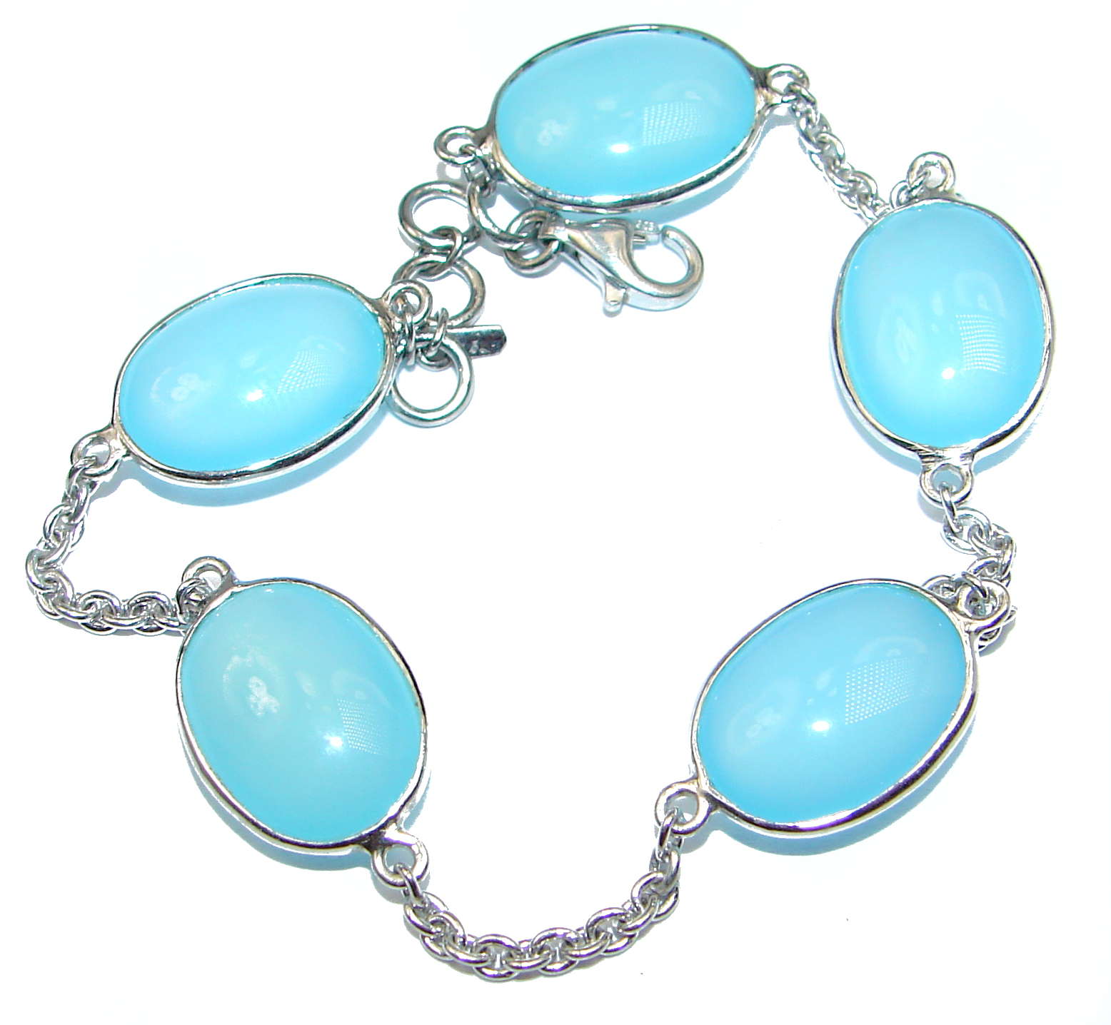 Genuine Chalcedony Agate .925 Sterling Silver handcrafted Bracelet