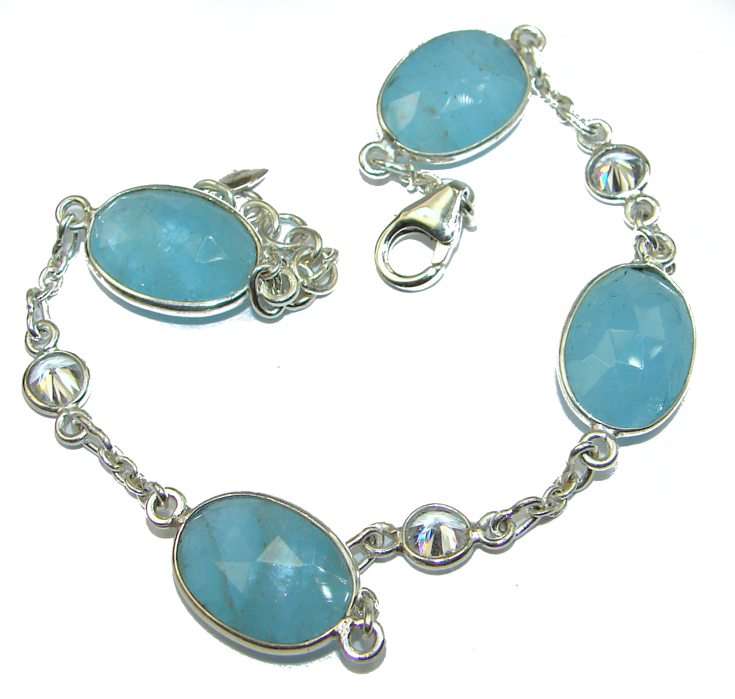 Genuine Aquamarine .925 Sterling Silver handcrafted Bracelet