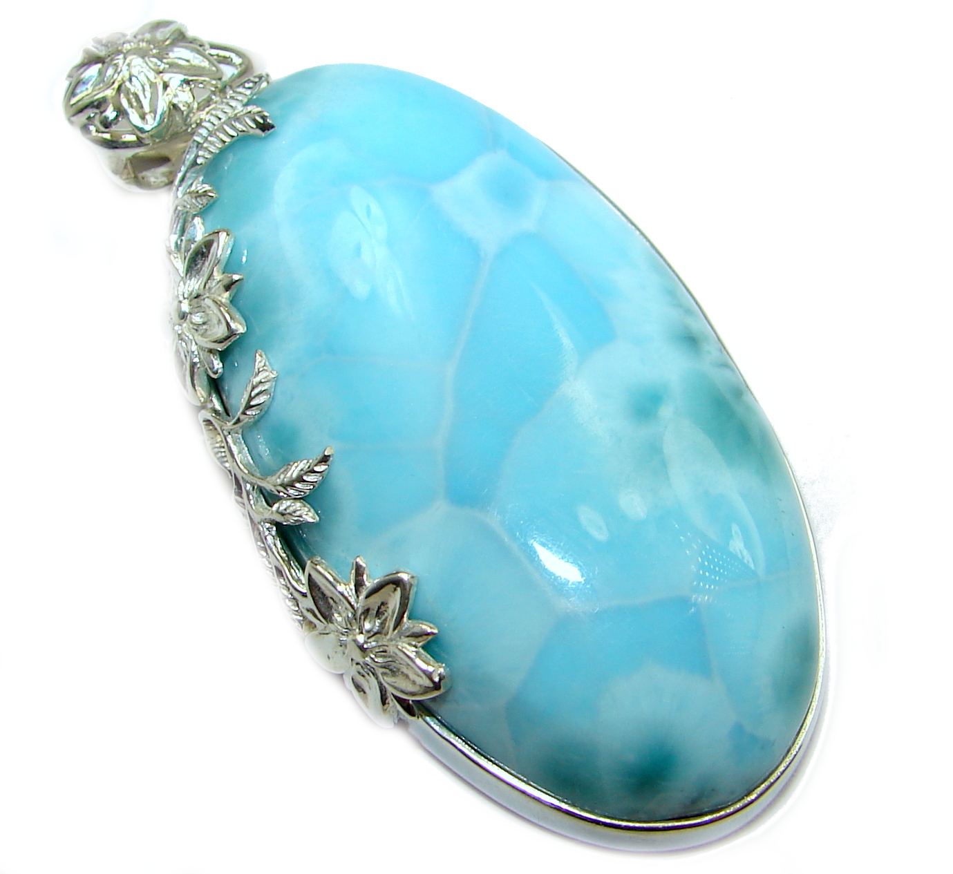 97 ct Royal Blue Larimar .925 Sterling Silver handmade pendant