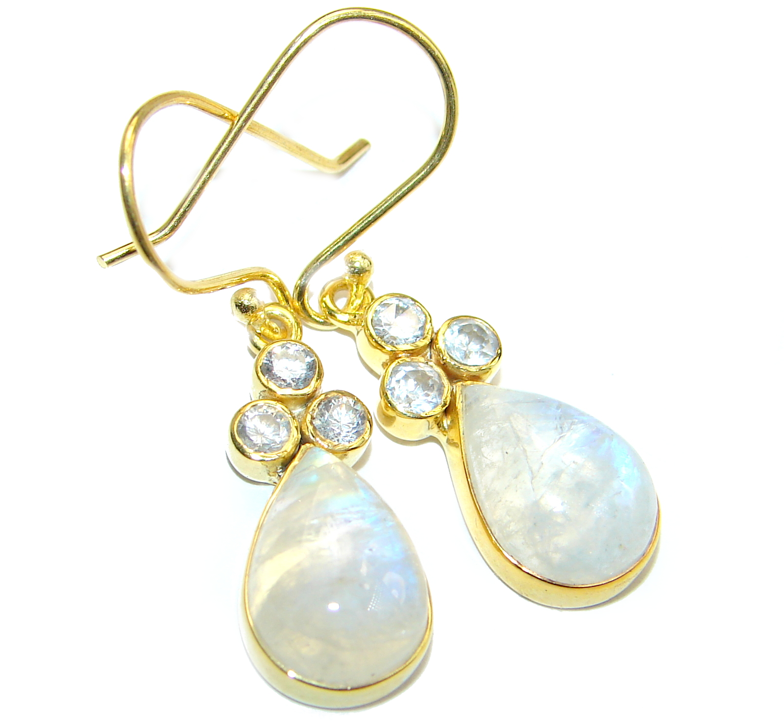 Genuine Fire Moonstone Gold over .925 Sterling Silver handcrafted Earrings