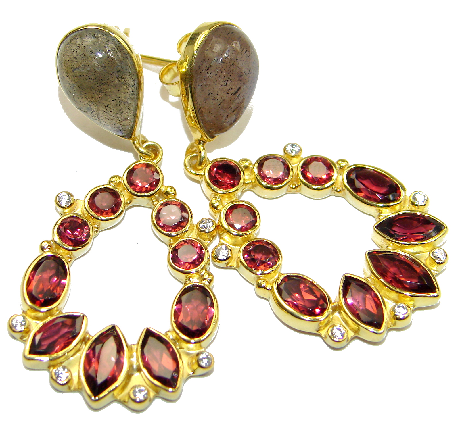 Spectacular Authentic Garnet 14KGold over .925 Sterling Silver handmade earrings