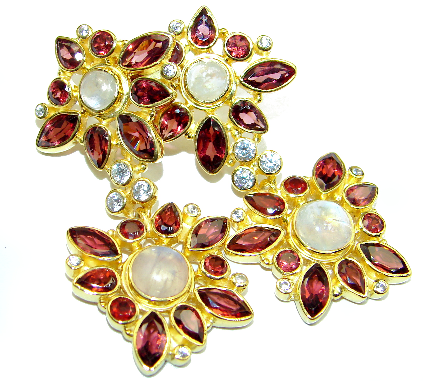 Genuine Fire Moonstone 18K Gold over .925 Sterling Silver handcrafted Earrings