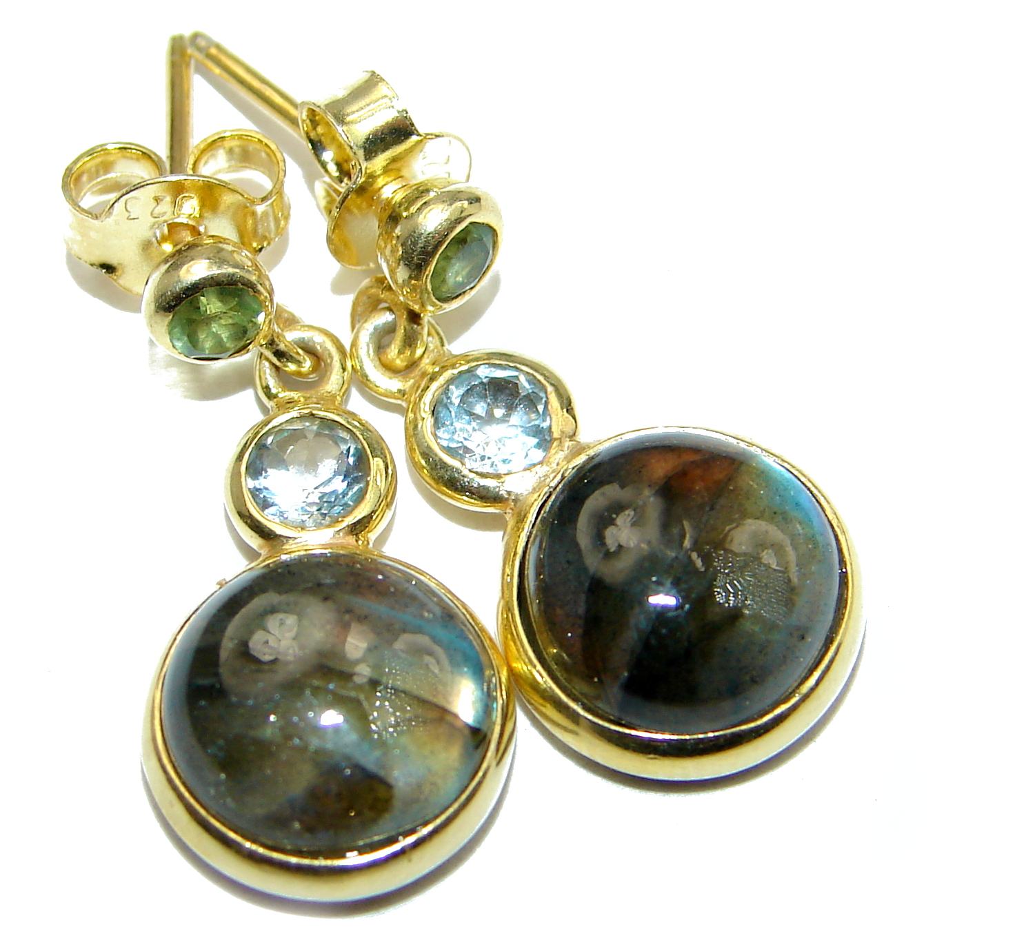 Perfect Labradorite Gold over .925 Sterling Silver handmade earrings