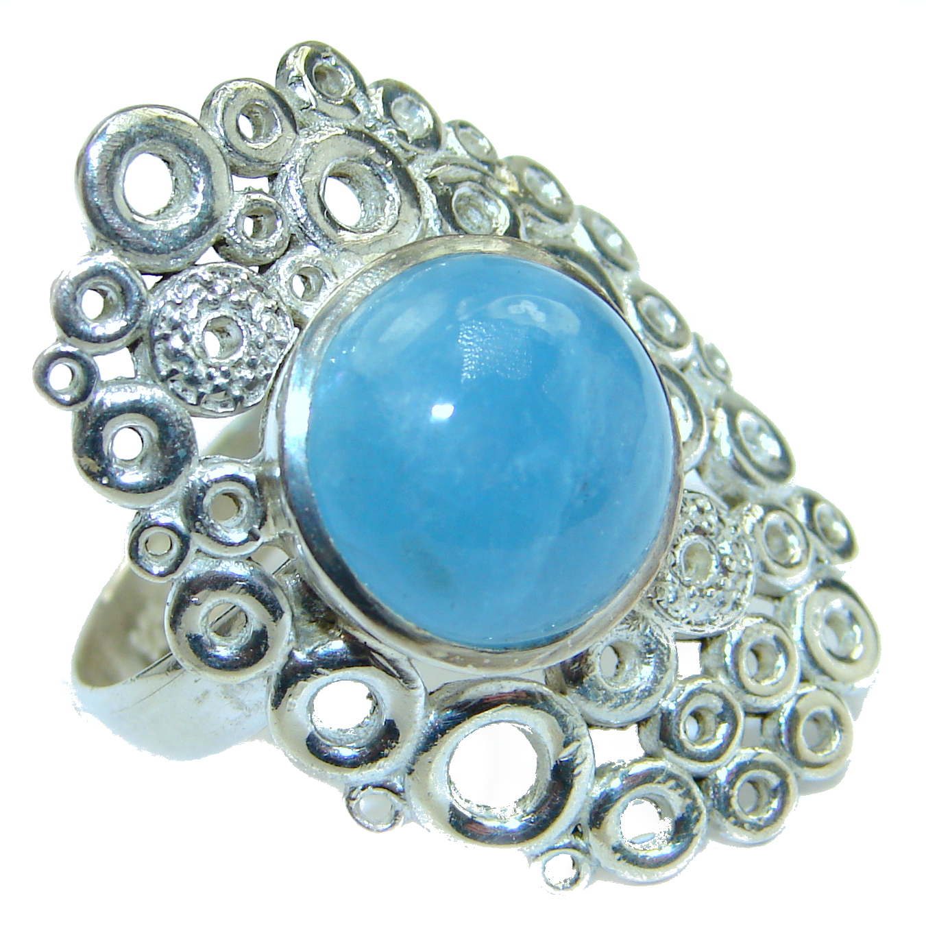 Treasure Blue Aquamarine .925 Sterling Silver handmade ring s. 7 adjustable