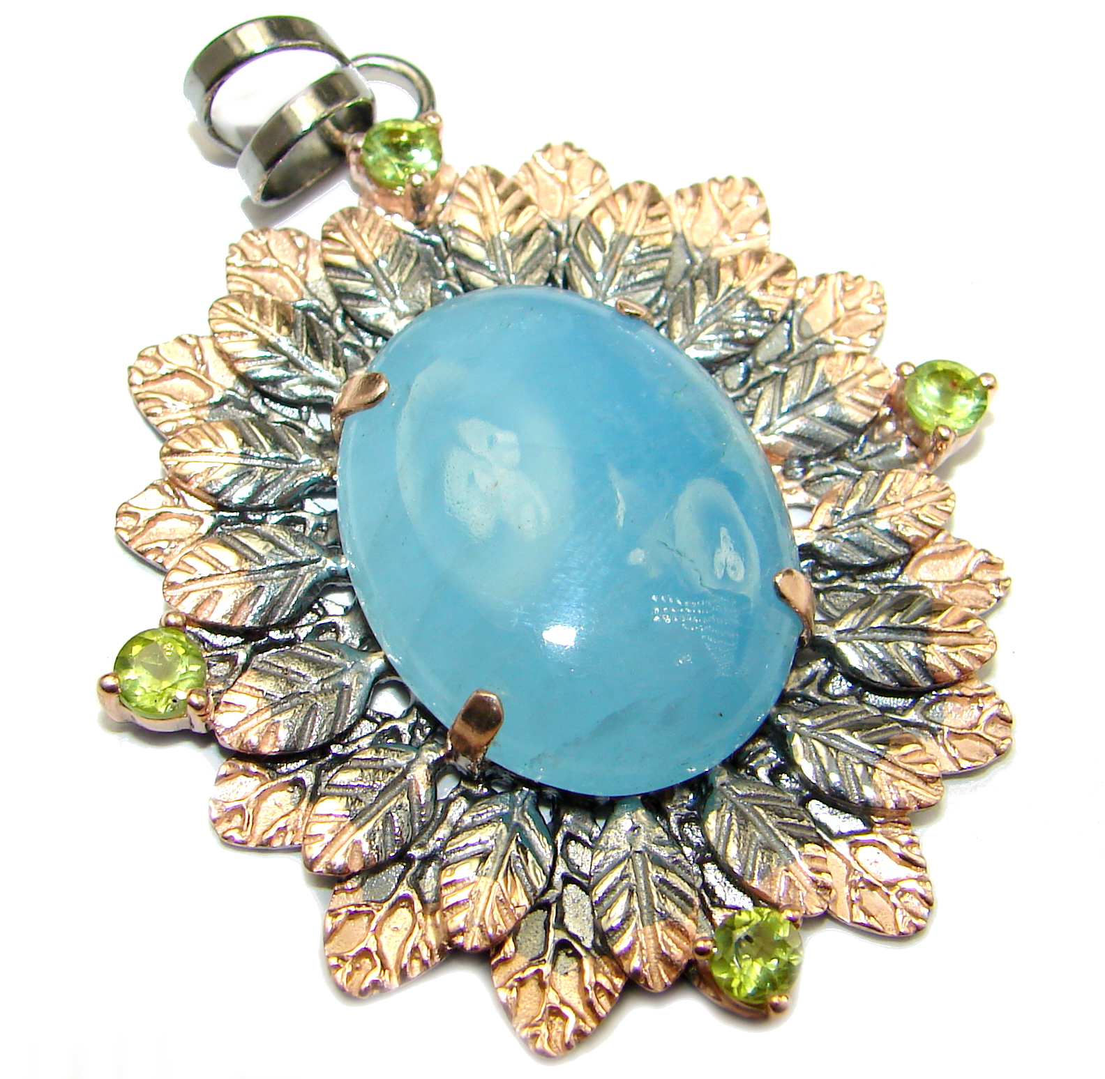 Genuine 65 ct Aquamarine Gold over .925 Sterling Silver handmade Pendant