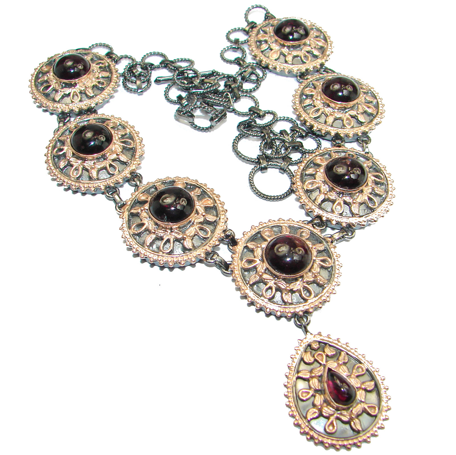 Fine Art Genuine Garnet 14K Rose Gold over .925 Sterling Silver handmade necklace