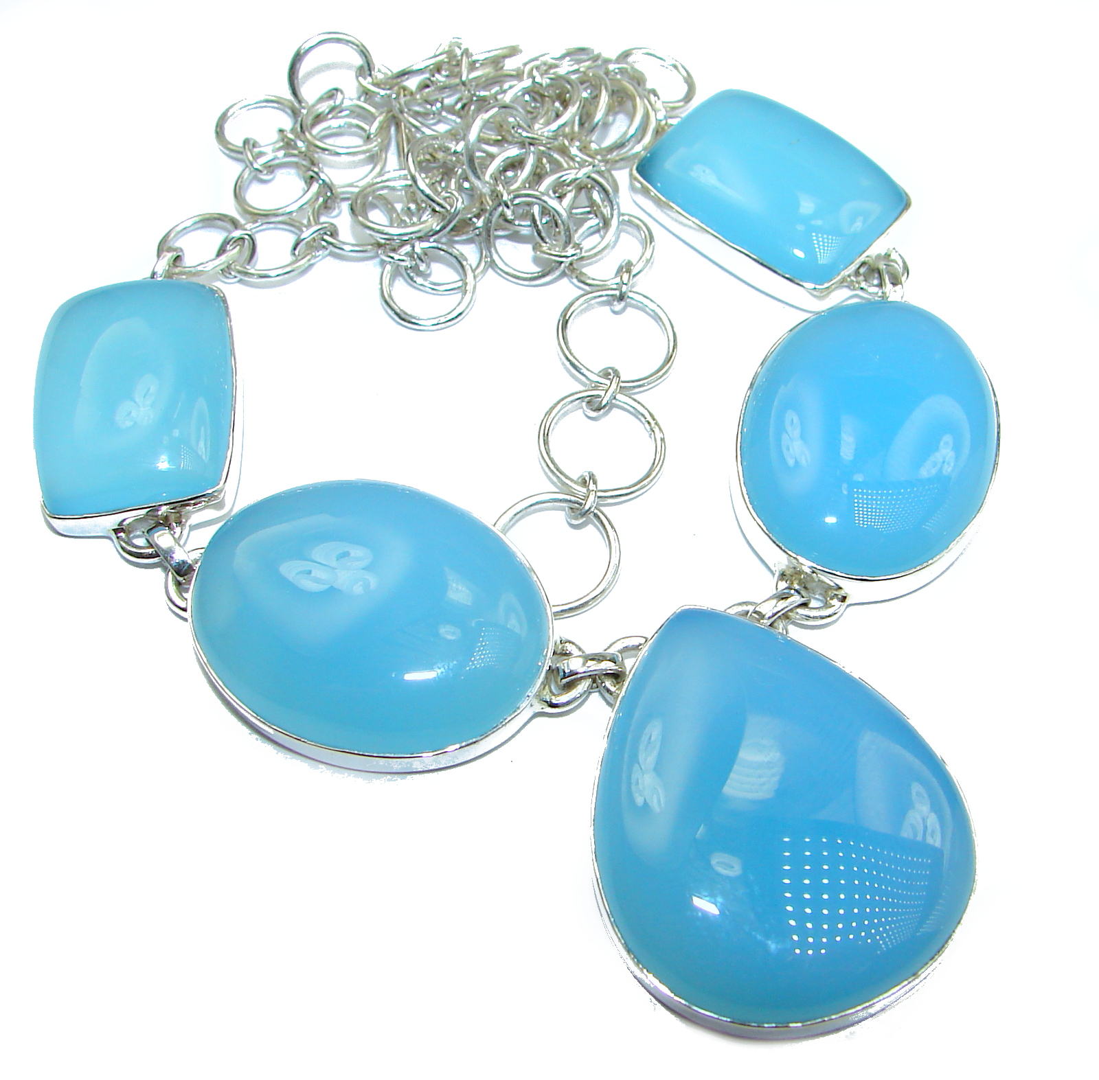 Aura Of Beauty Genuine Chalcedony Agate .925 Sterling Silver handmade necklace