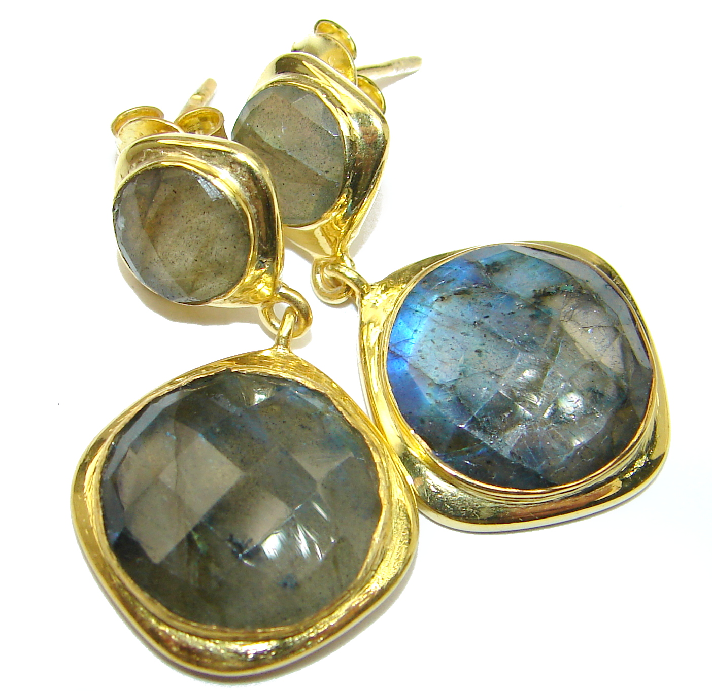 Perfect Labradorite 14K Gold over .925 Sterling Silver handmade earrings