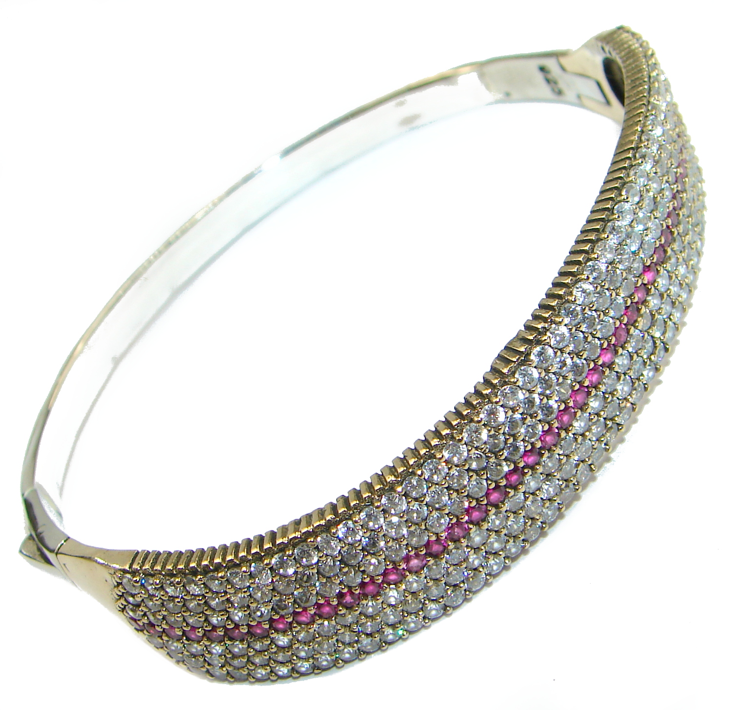 Victorian Style created Ruby & White Topaz Sterling Silver Bracelet
