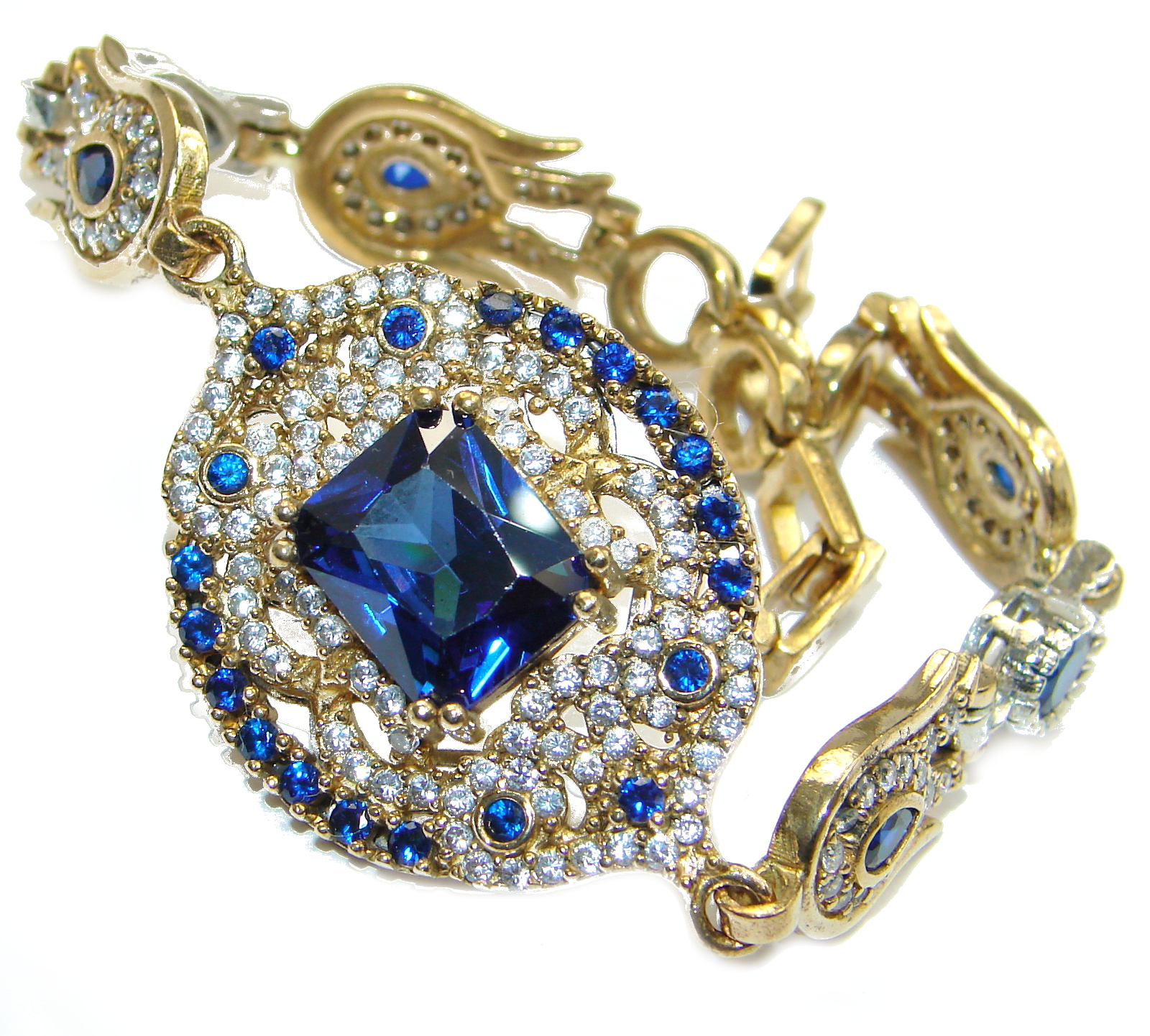 Victorian Style created Emerald & White Topaz Sterling Silver Bracelet