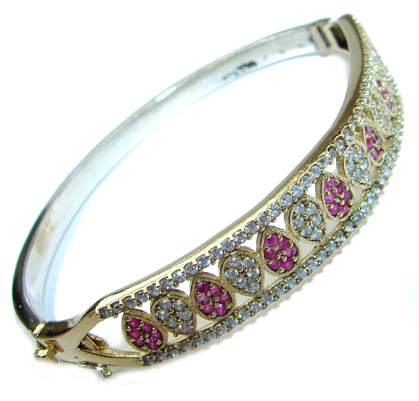Victorian Style created Ruby & White Topaz Sterling Silver Bracelet