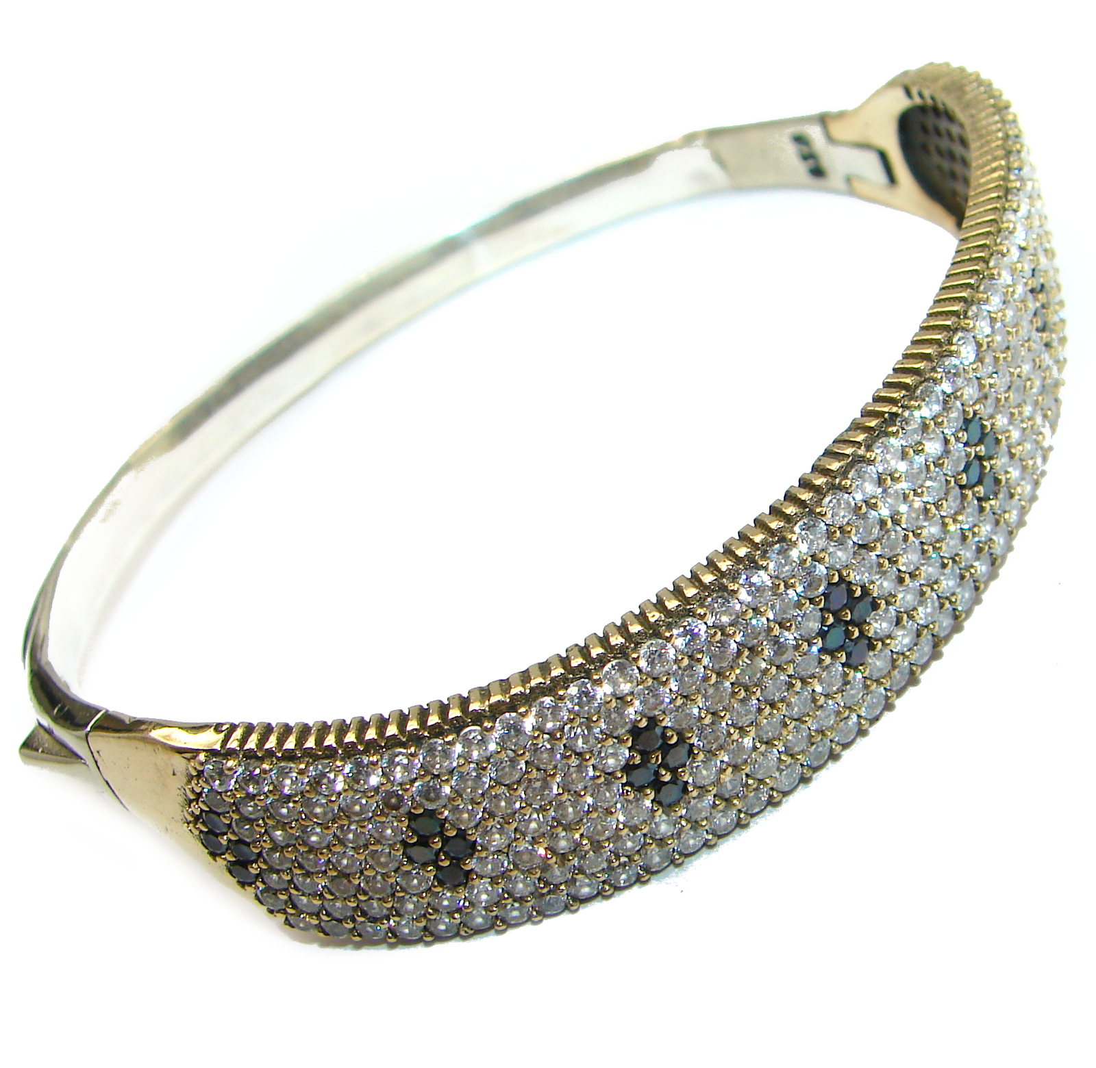 Victorian Style Onyx & White Topaz Sterling Silver Bracelet