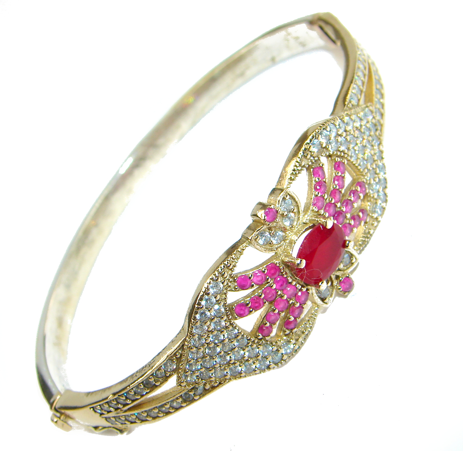 Victorian Style created Ruby & White Topaz Sterling Silver Bracelet