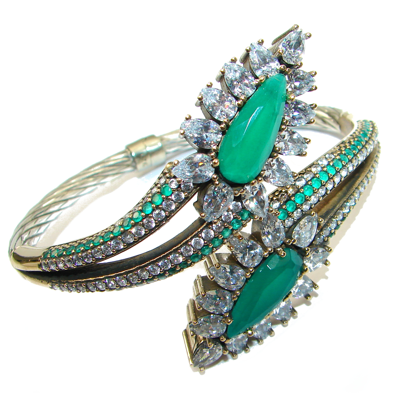Victorian Style created Emerald & White Topaz Sterling Silver Bracelet