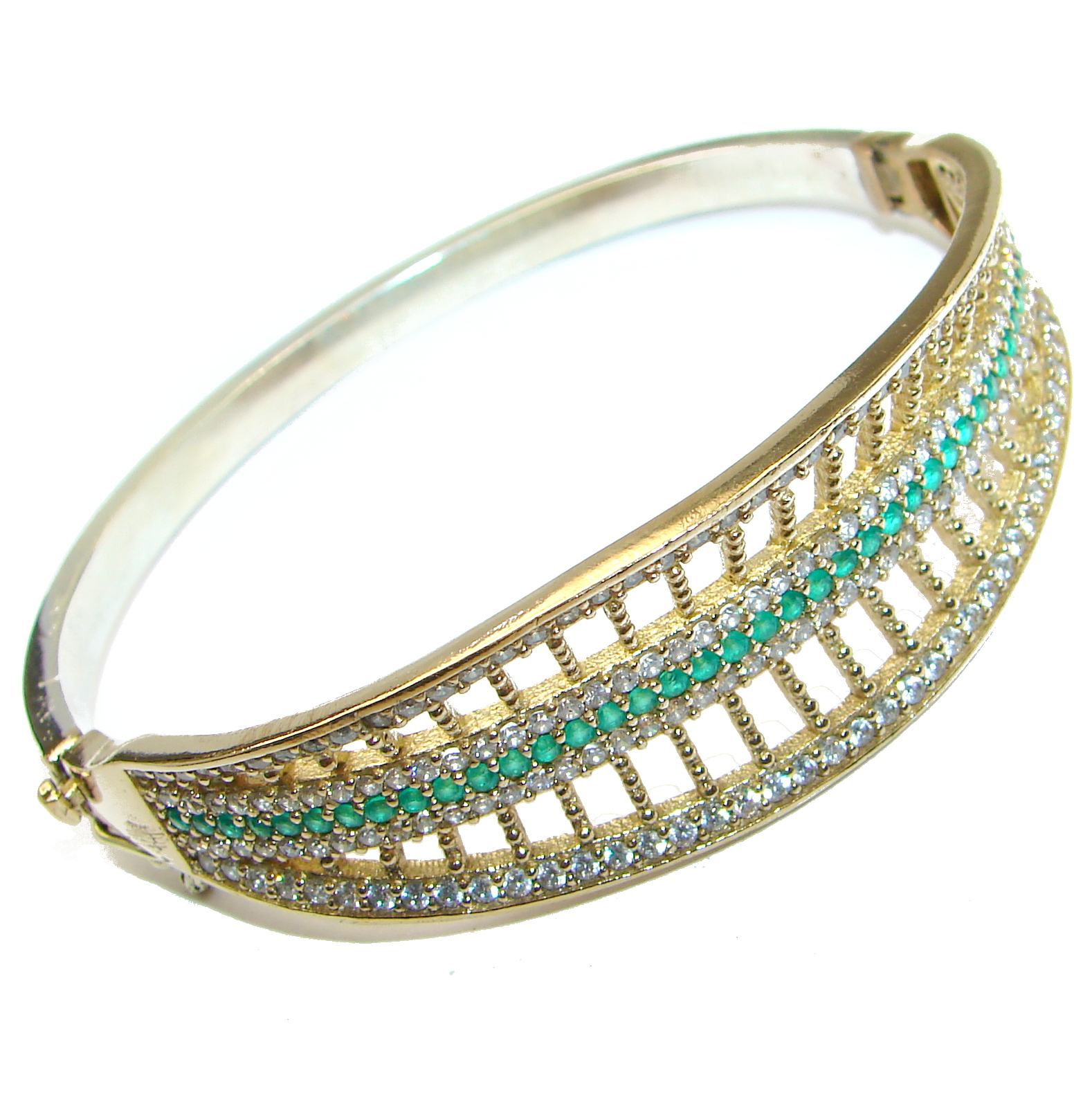 Victorian Style created Emerald & White Topaz Sterling Silver Bracelet