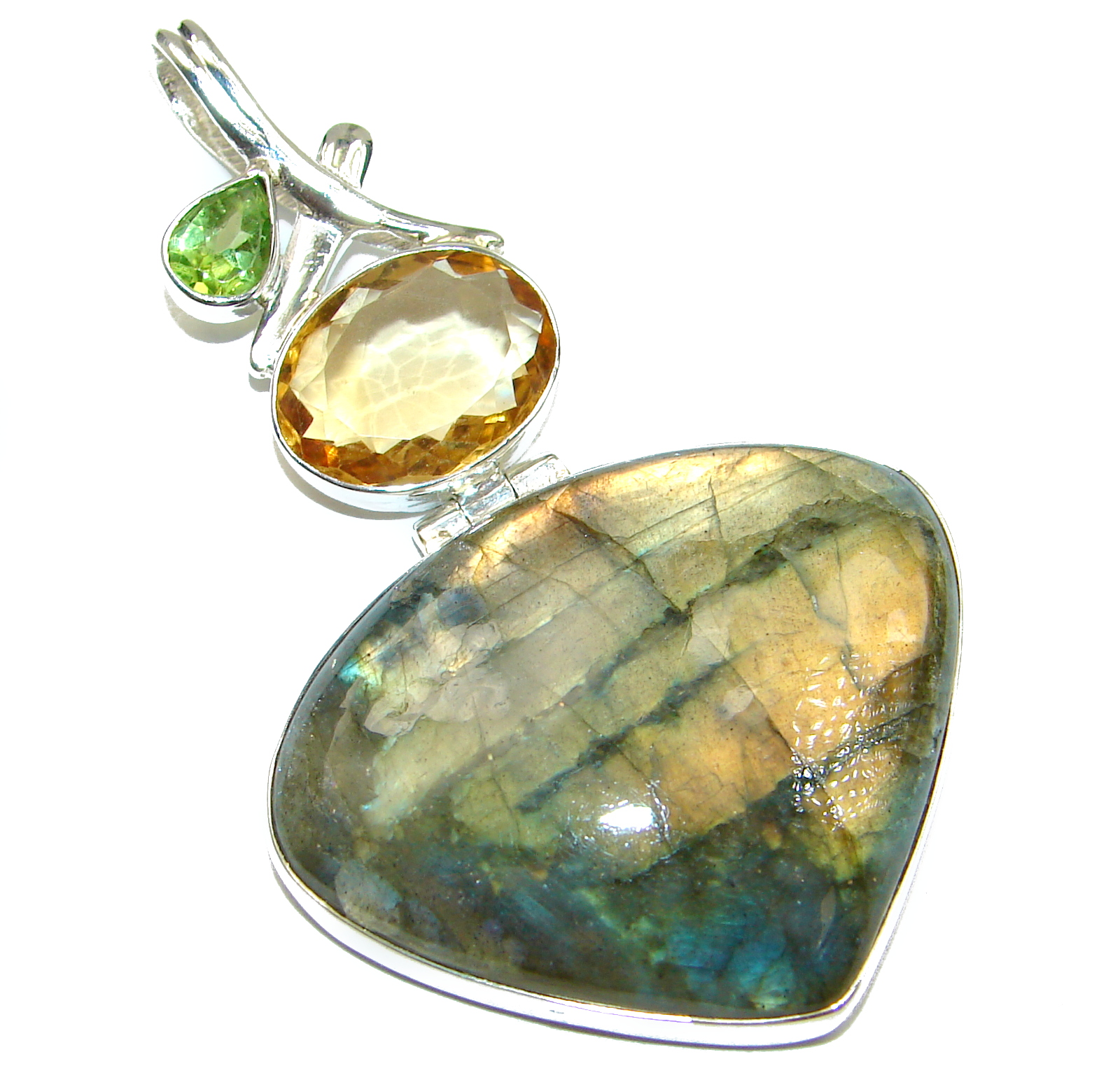 Incredible Fire Labradorite .925 Sterling Silver handmade Pendant