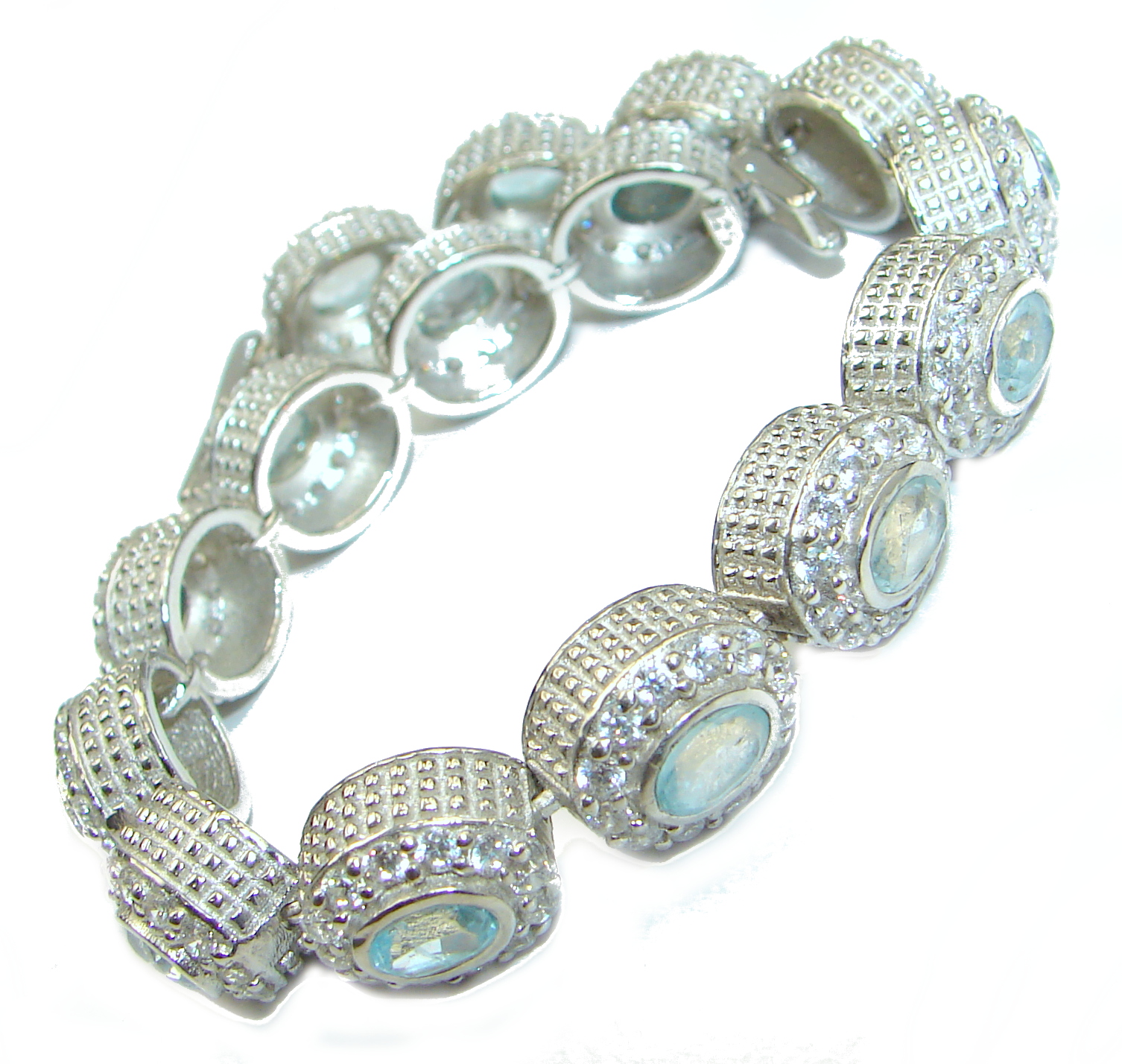 Authentic Swiss Blue Topaz White Topaz .925 Sterling Silver handmade Bracelet