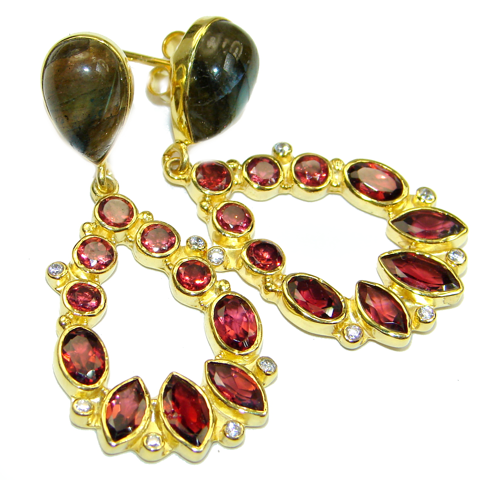 Spectacular Authentic Garnet 14K Gold over .925 Sterling Silver handmade earrings