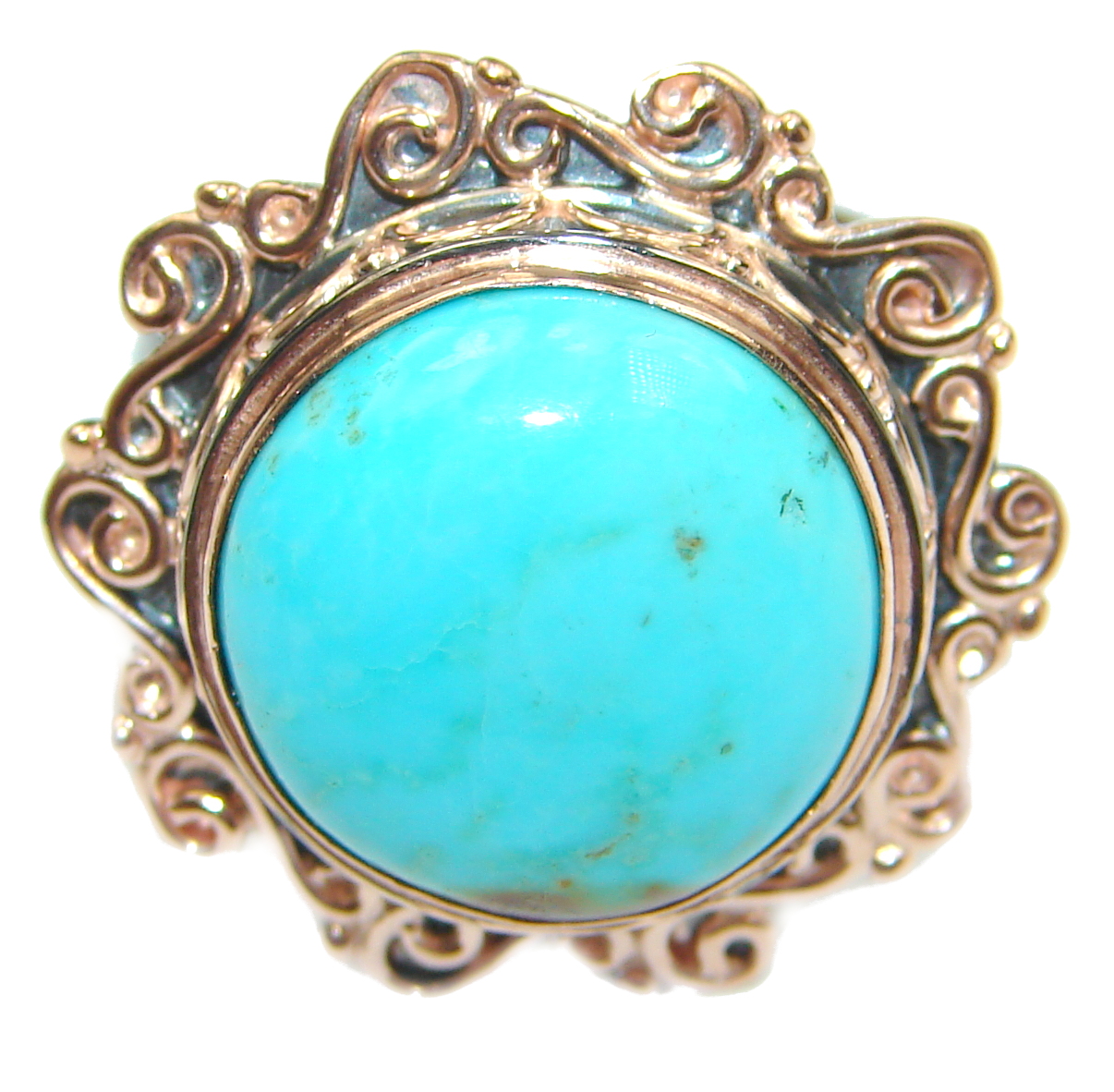 Genuine Sleeping Beauty Turquoise Rose Gold over .925 Sterling Silver Ring size 7 adjustable