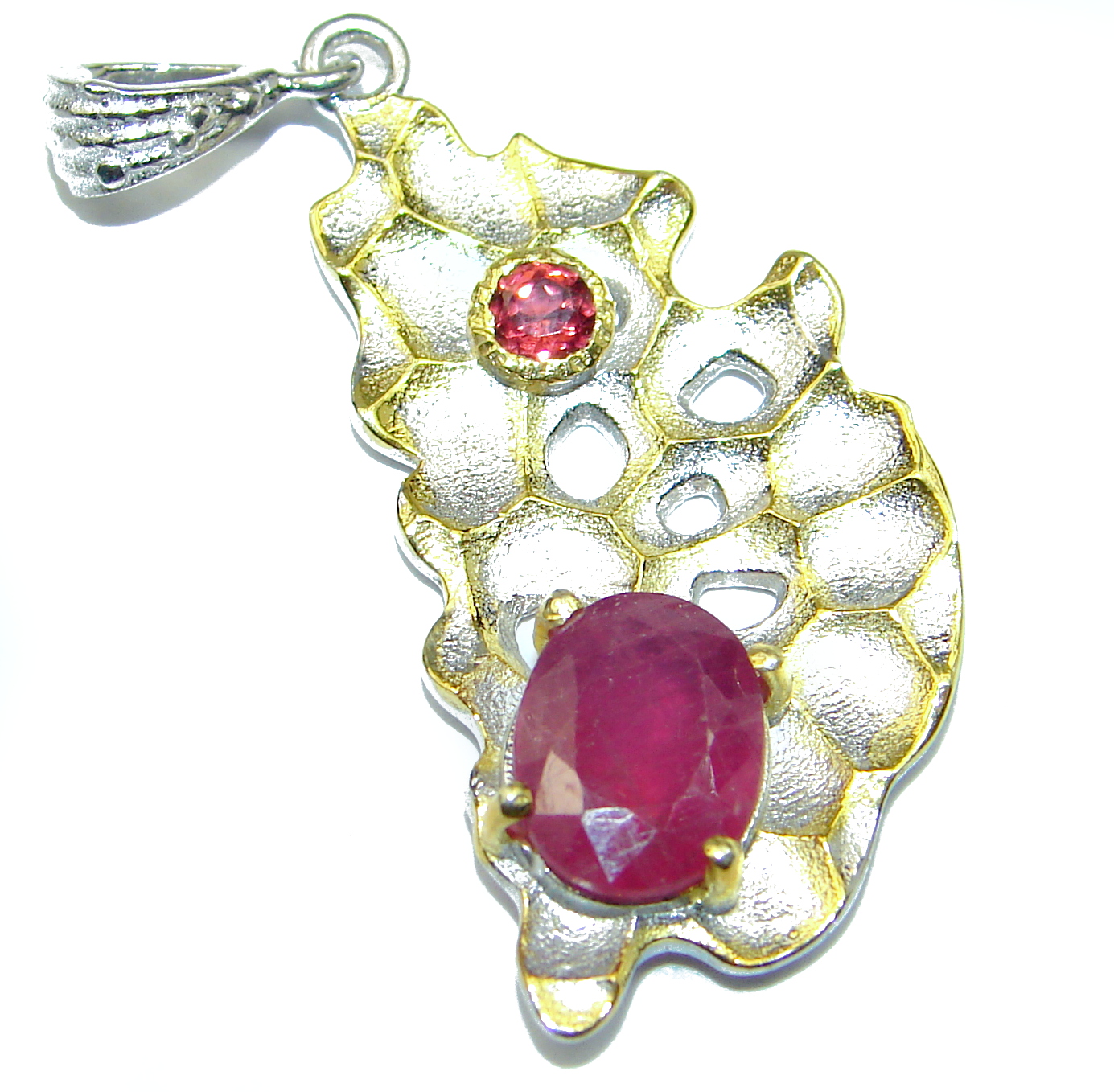 Vintage Style Ruby 14k Gold over .925 Sterling Silver handmade Pendant