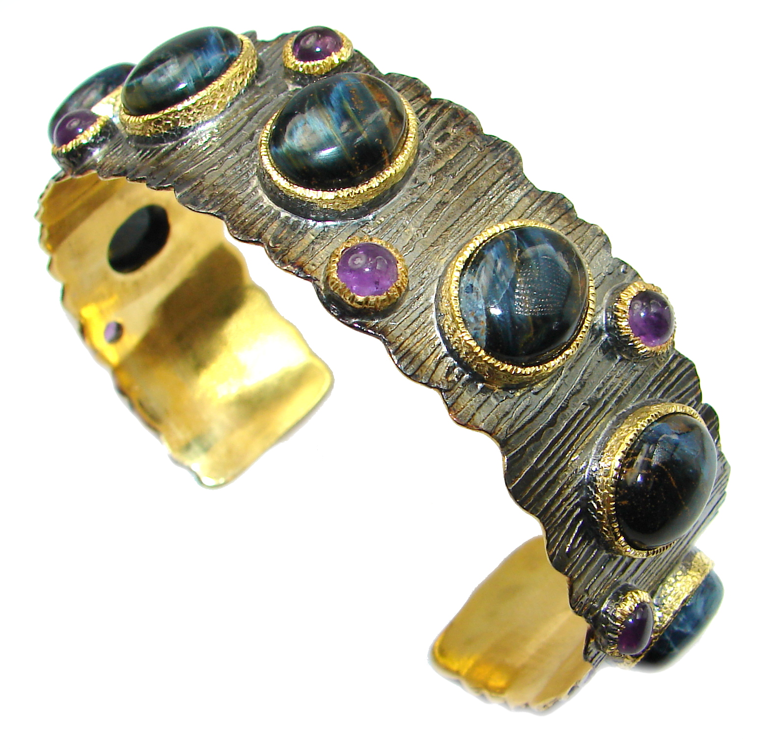 Genuine Golden Pietersite 14K Gold over .925 Sterling Silver handmade Bracelet Cuff