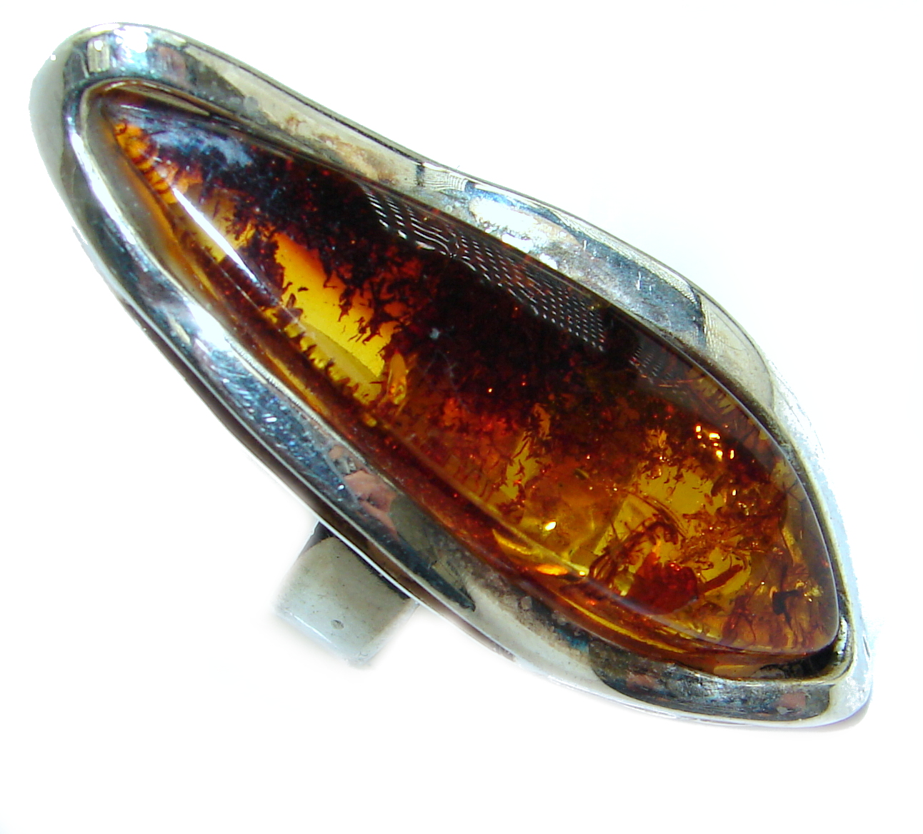 Large Genuine Baltic Polish Amber .925 Sterling Silver handmade Ring size 7 adjustable