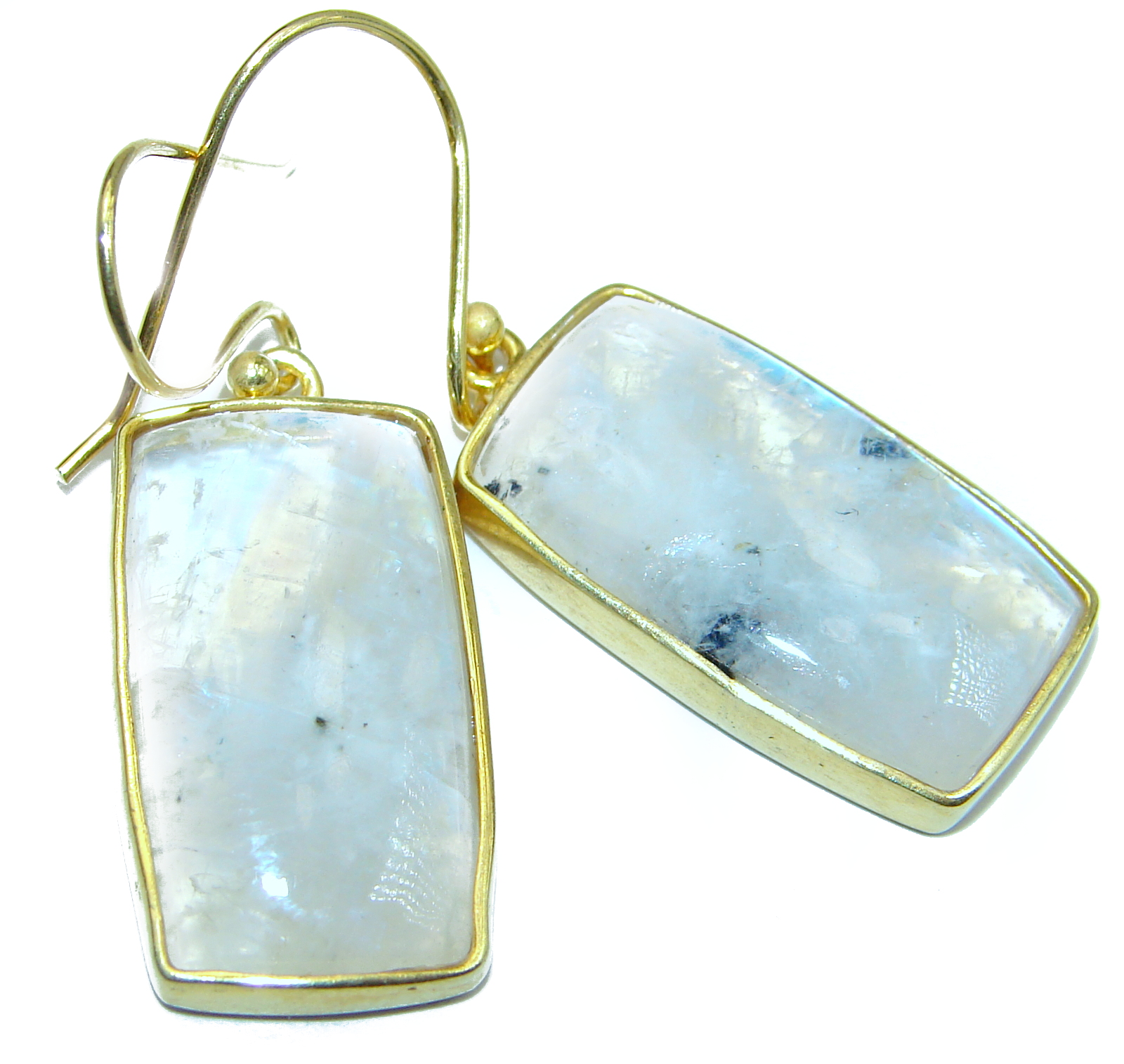 Genuine Fire Moonstone 14K Gold over .925 Sterling Silver handcrafted Earrings