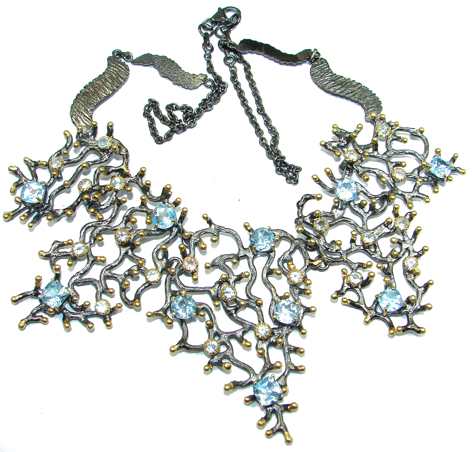 Andromeda Swiss Blue Topaz Rose Gold Rhodium over .925 Sterling Silver handcrafted necklace